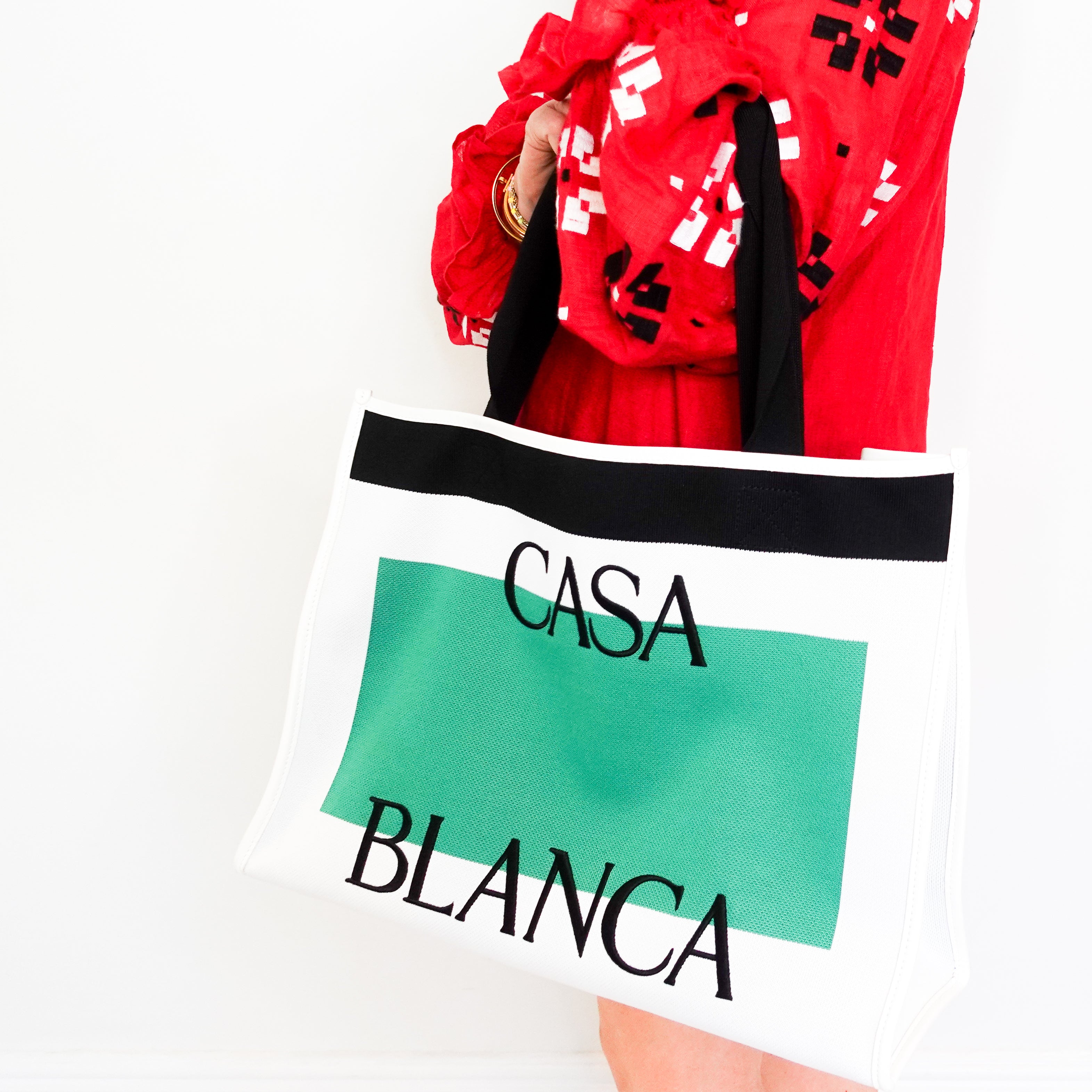 Casa Blanca Paris White, Green & Black Tote Bag RRP £1,200 | Authentic Preloved