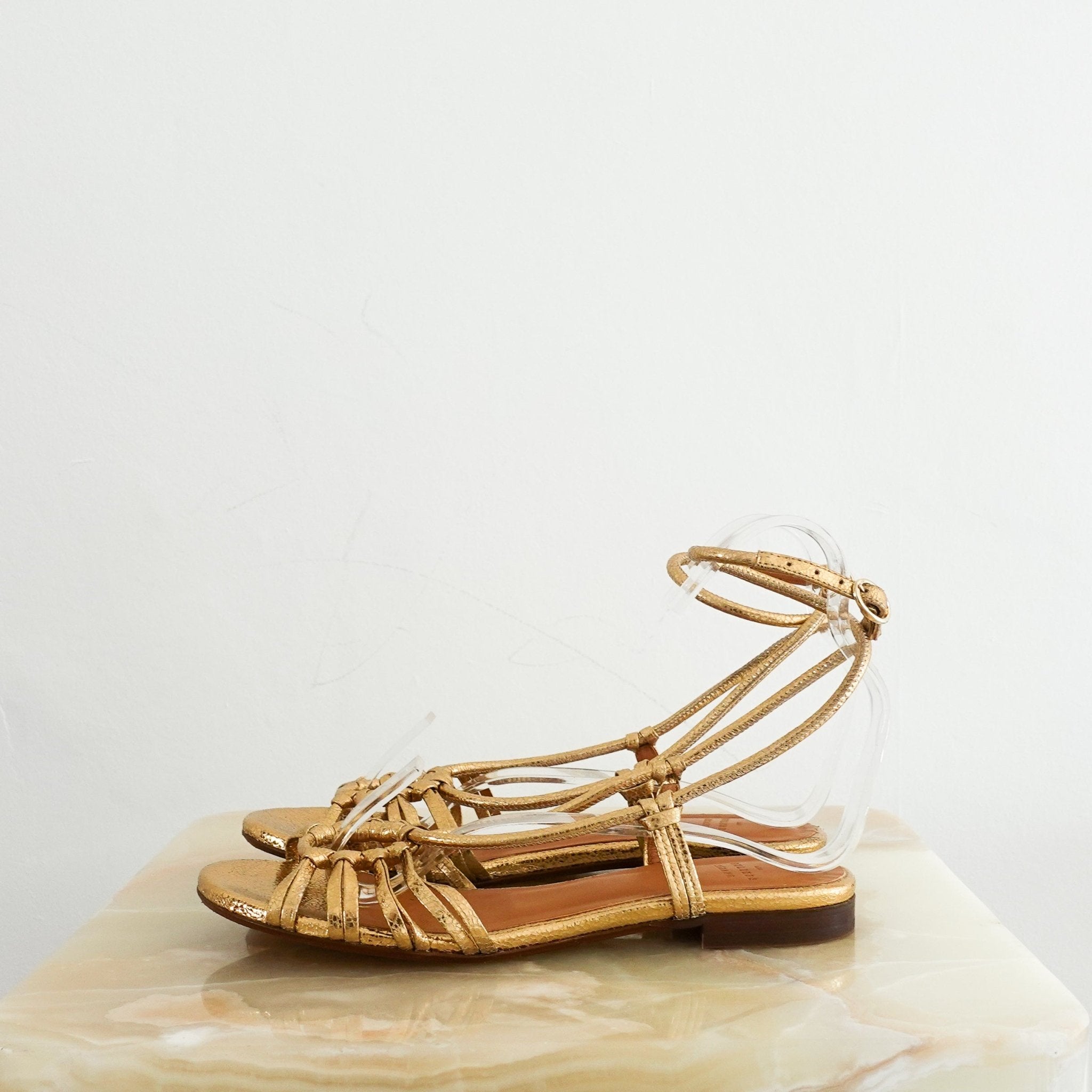 Sézane Gloria Metallic Gold Leather Flats RRP £170 | Authentic Preloved - Reloved Again