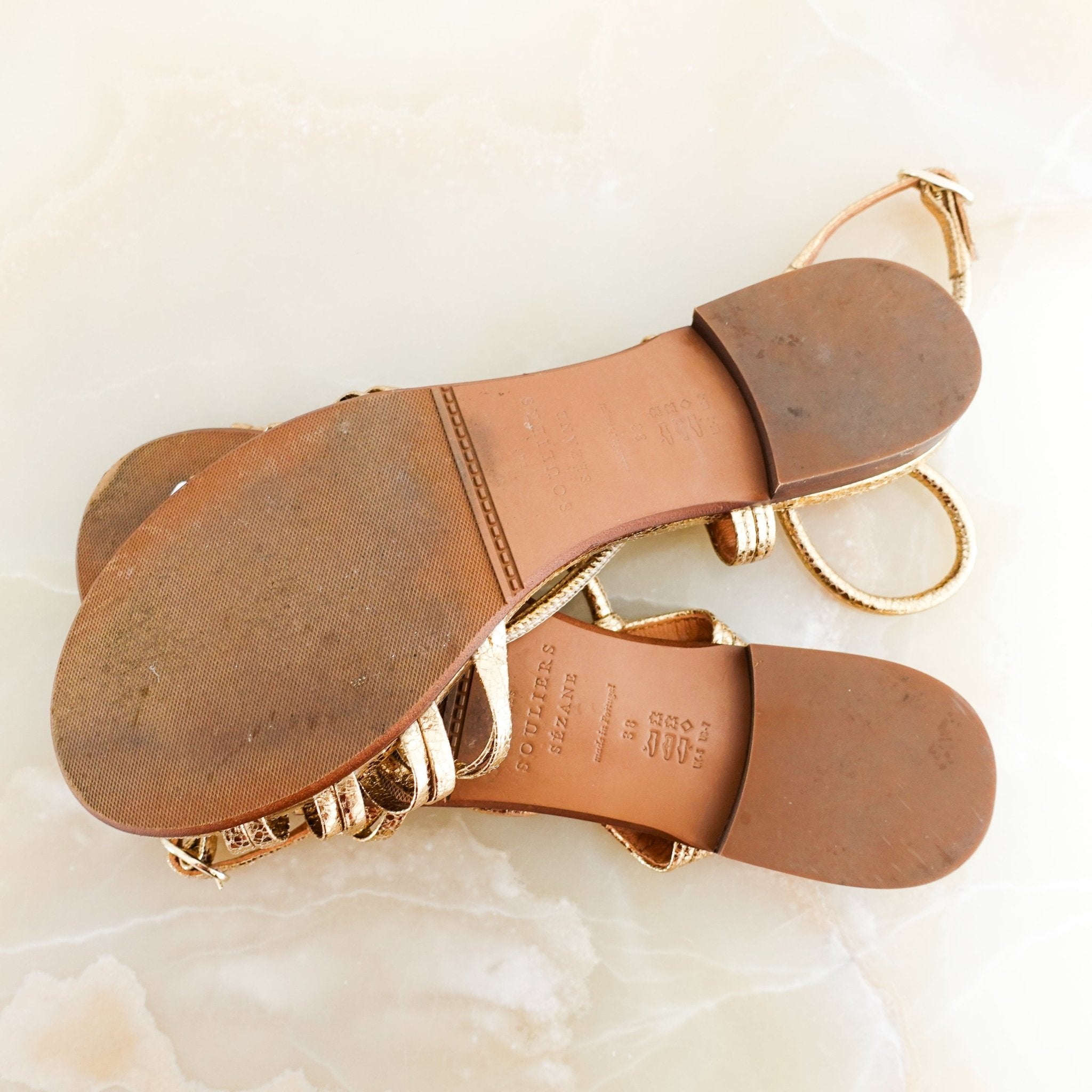 Sézane Gloria Metallic Gold Leather Flats RRP £170 | Authentic Preloved - Reloved Again