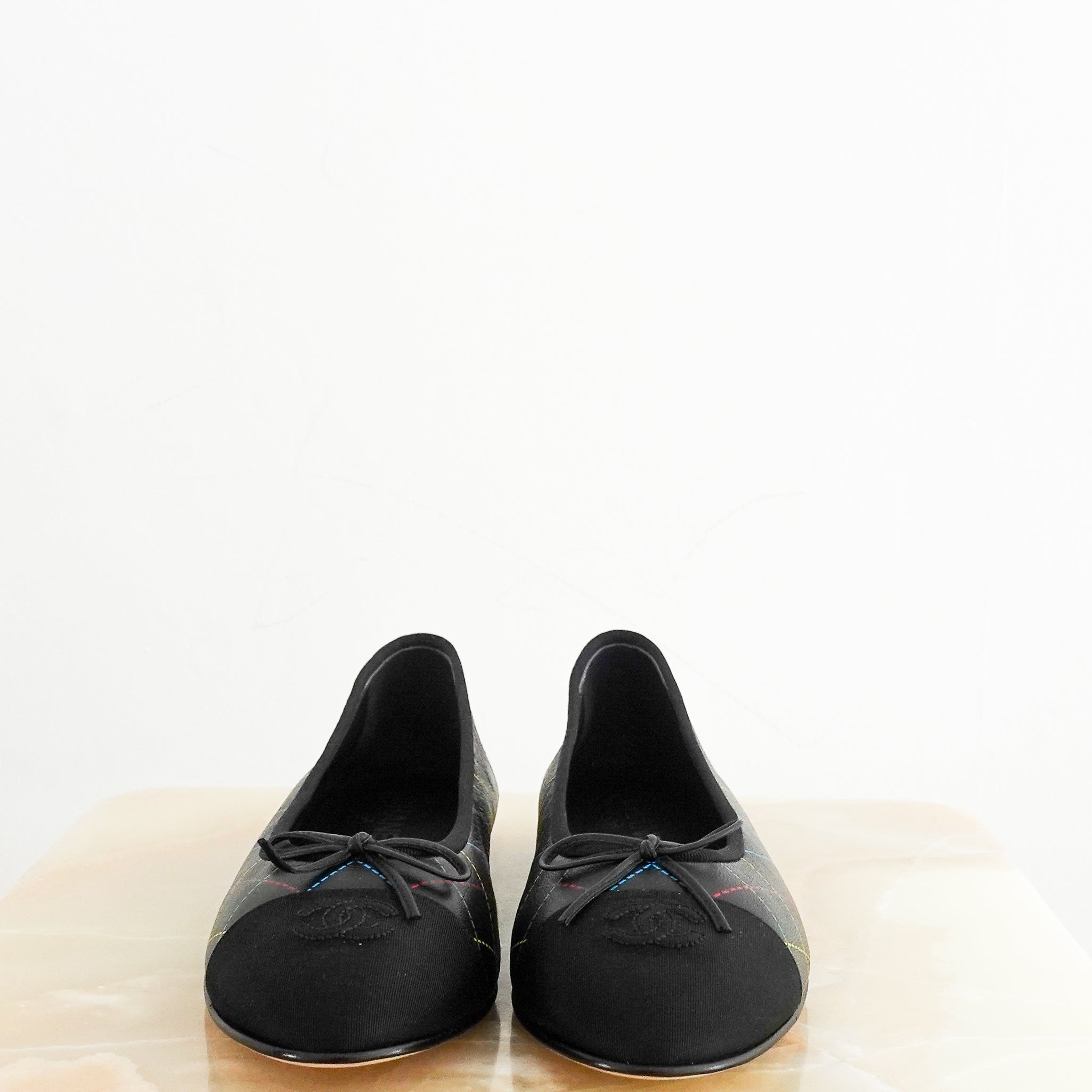 New Chanel SOLD OUT Black Ballet Flats with Multicolour Diamond Pattern RRP £970 | Authentic Preloved - Reloved Again