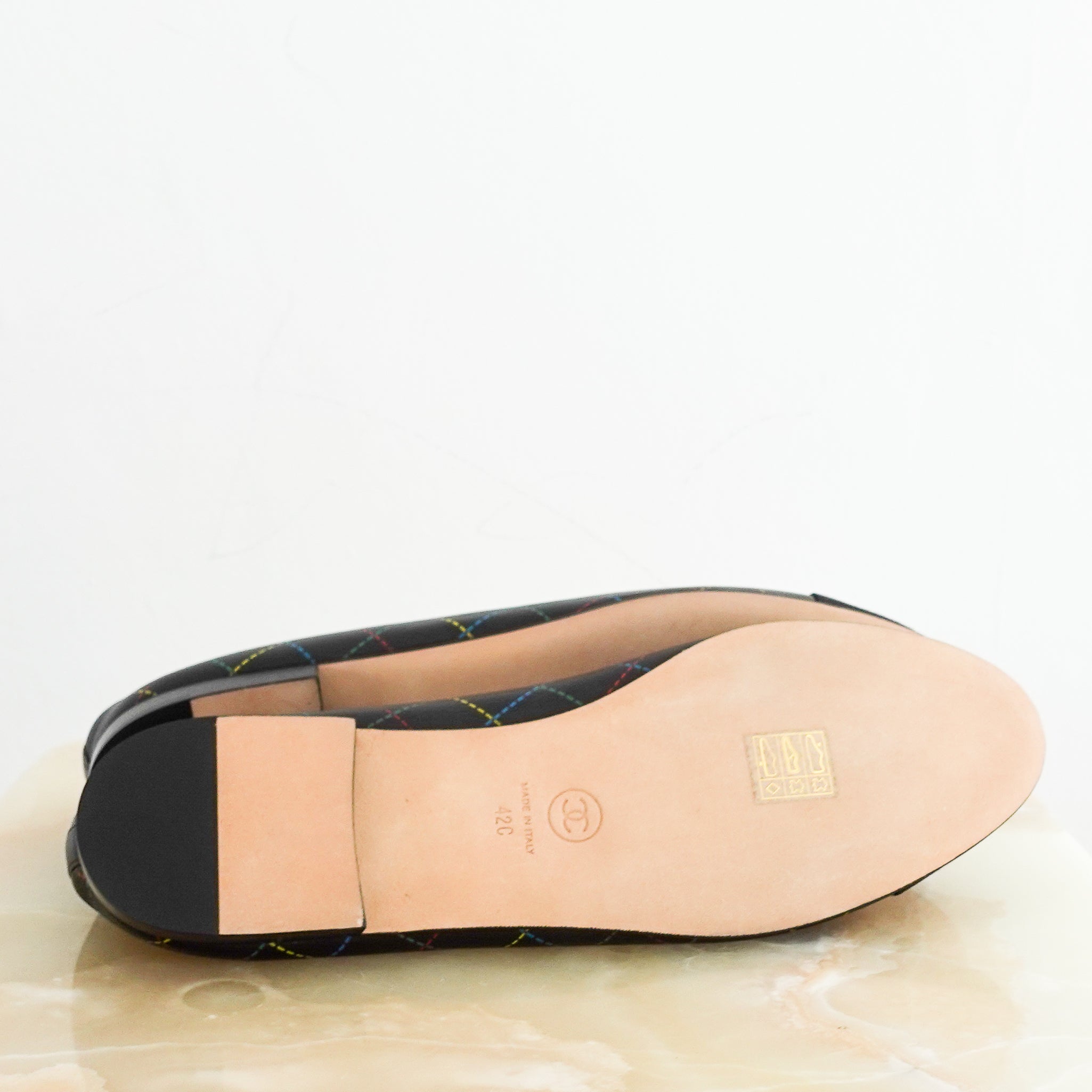 New Chanel SOLD OUT Black Ballet Flats with Multicolour Diamond Pattern RRP £970 | Authentic Preloved - Reloved Again