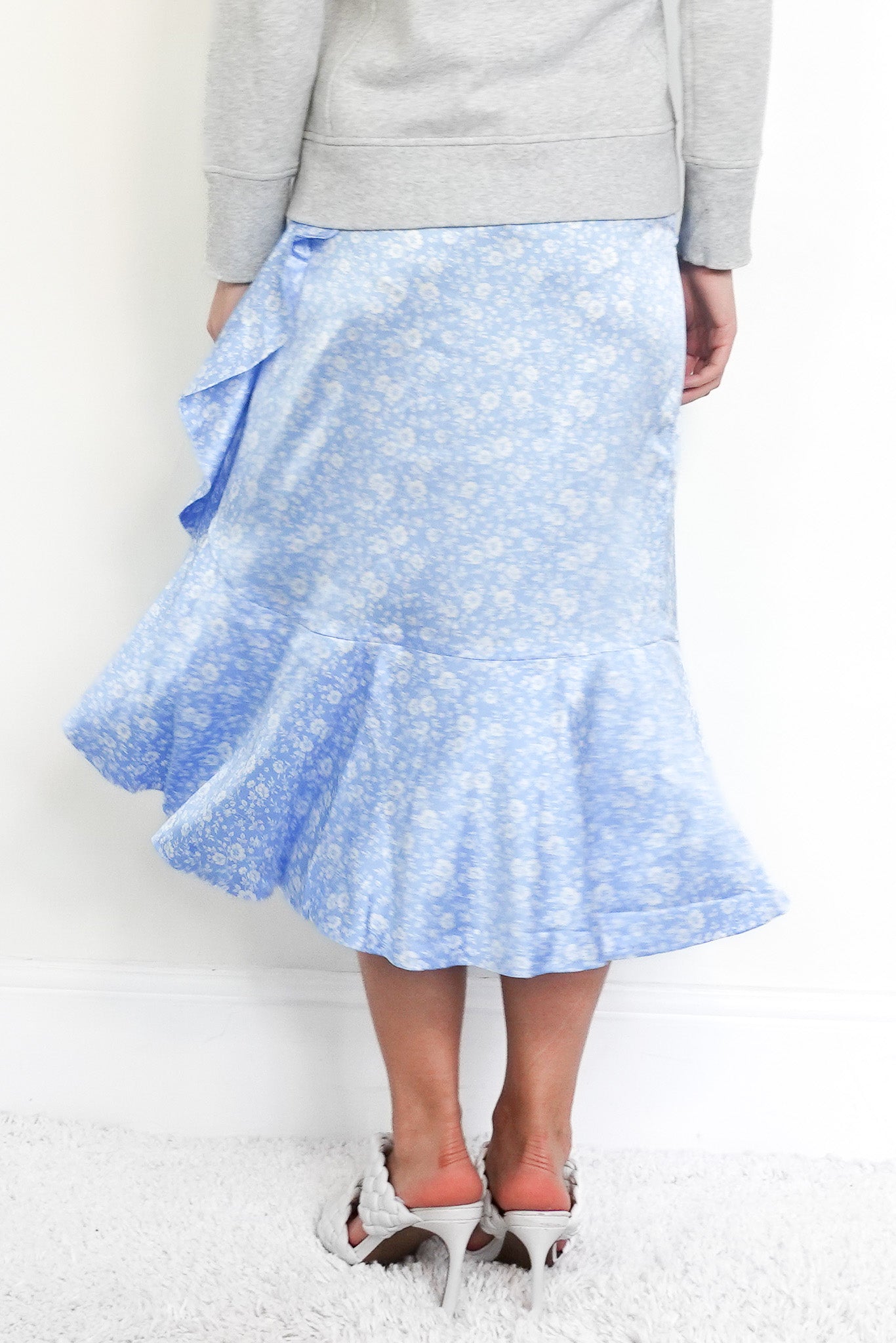 NEW Blue ruffle midi floral skirt RRP £345