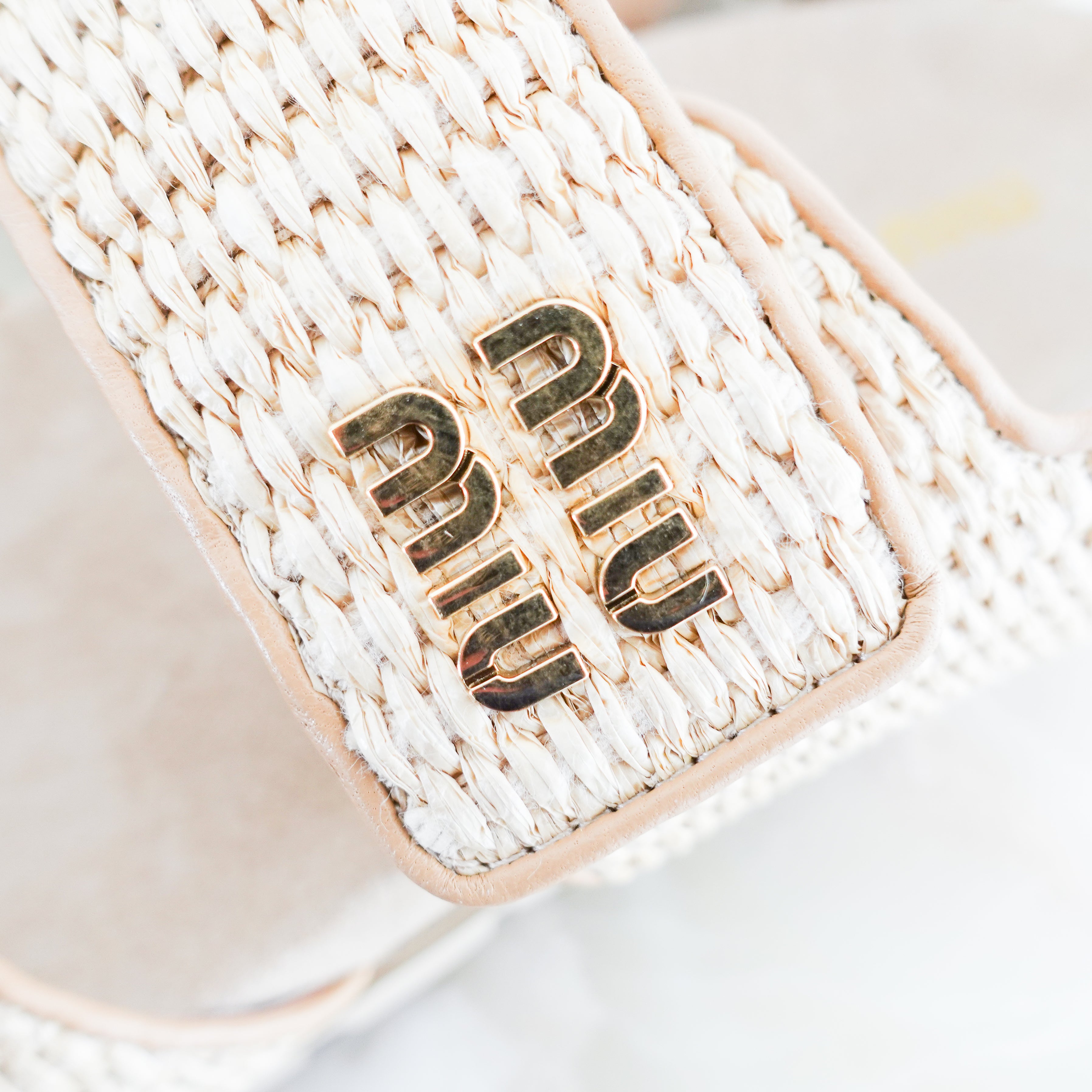 Miu Miu Beige Leather Trimmed Raffia Dad Sandals RRP £820 | Authentic Preloved
