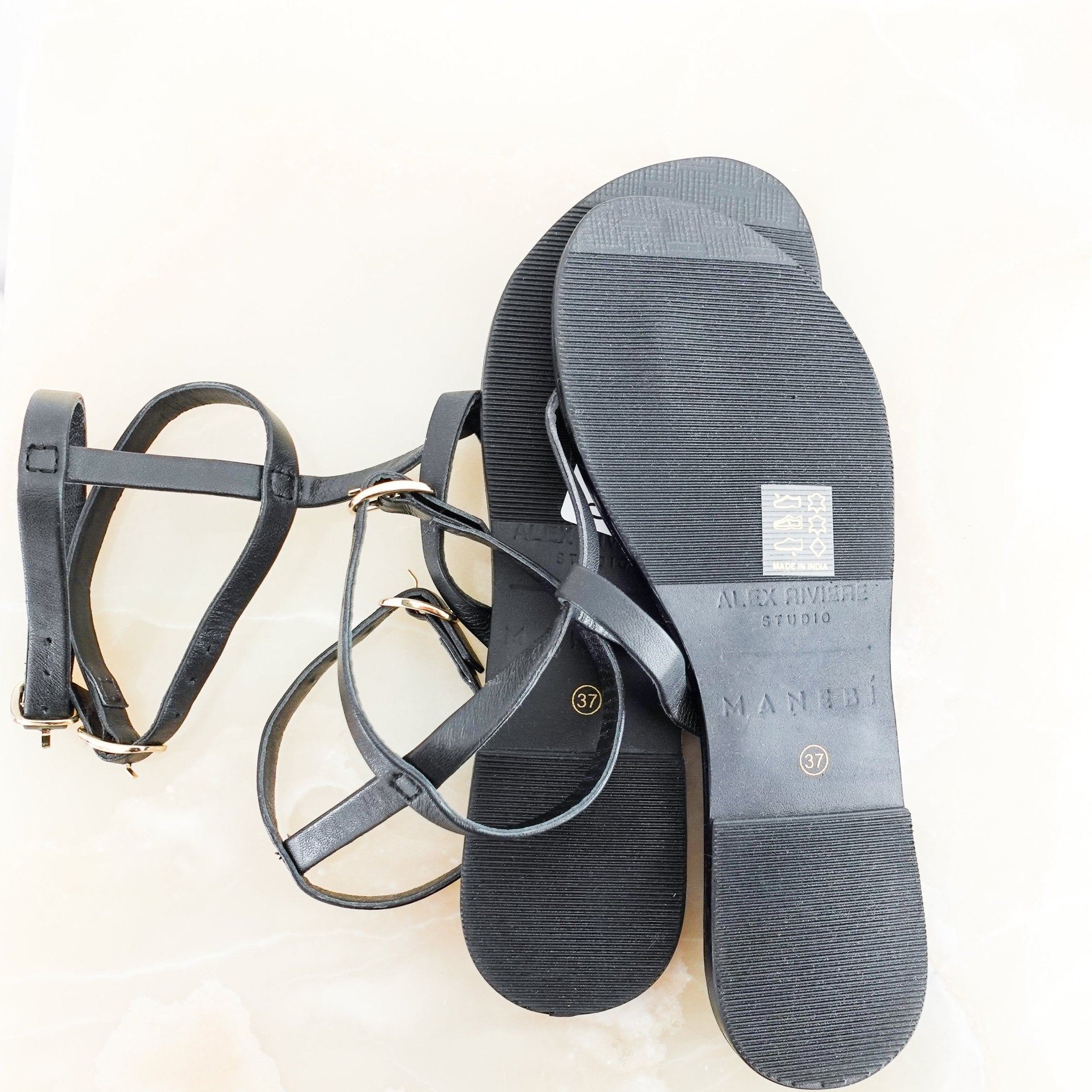 NEW Manebi Black Leather Gladiator Style Open Toe Sandals RRP £200 | Authentic Preloved - Reloved Again