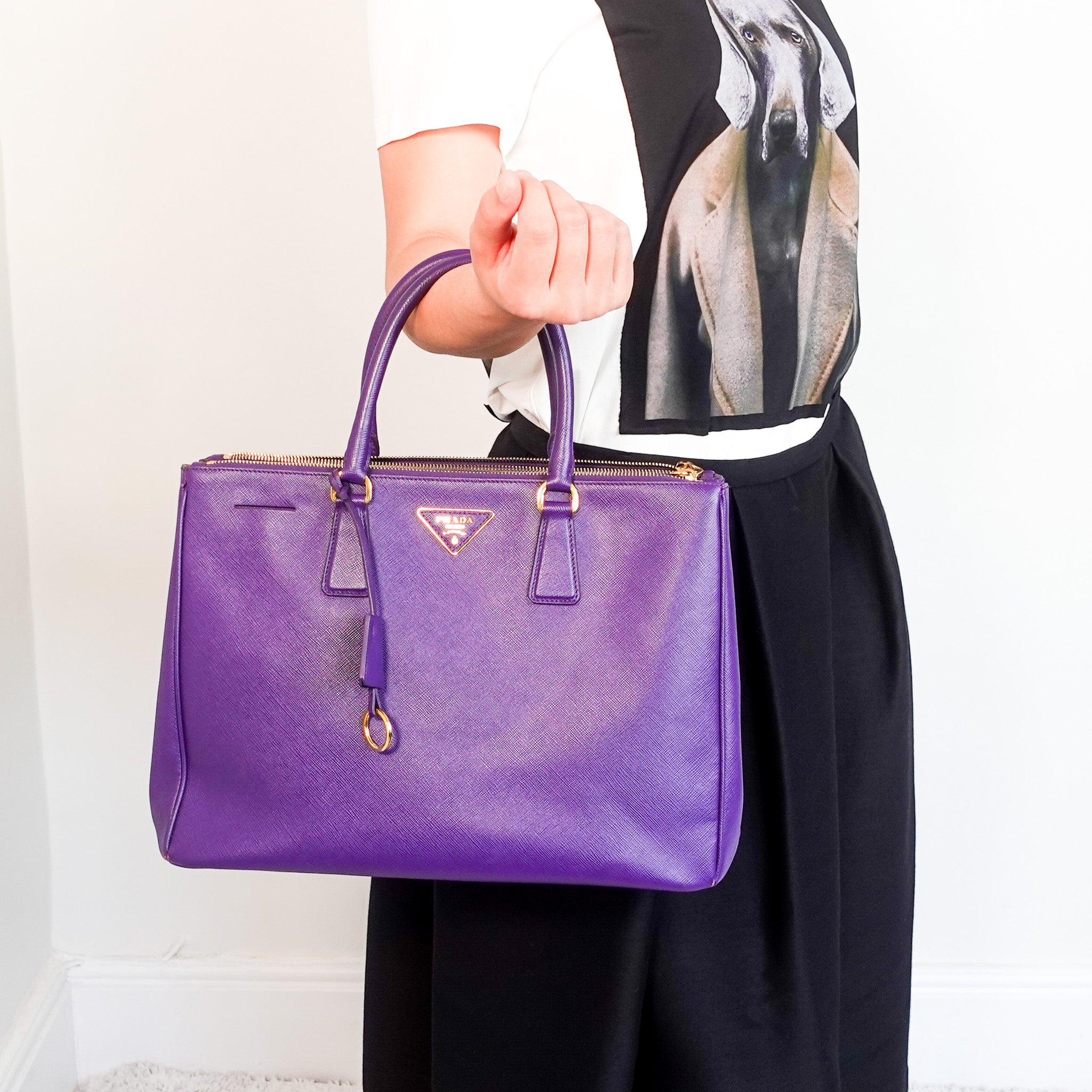 Prada Galleria Double Flap Tote Purple Saffiano RRP £3.5k | Authentic Preloved