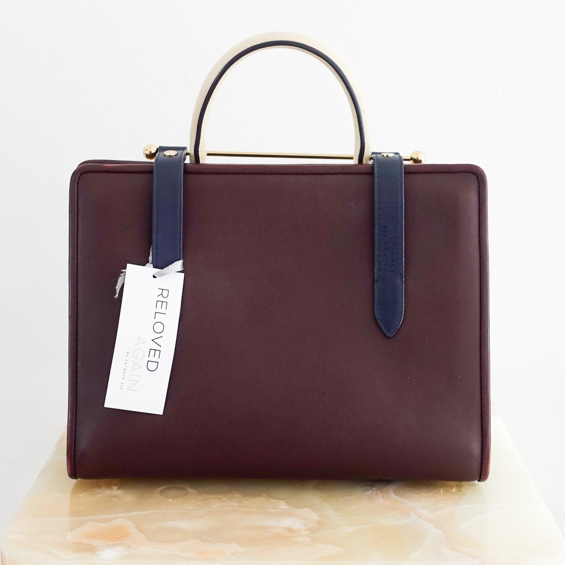 Strathberry Burgundy Vanilla Midi Tote with Asymmetrical Handles RRP £640 | Authentic Preloved