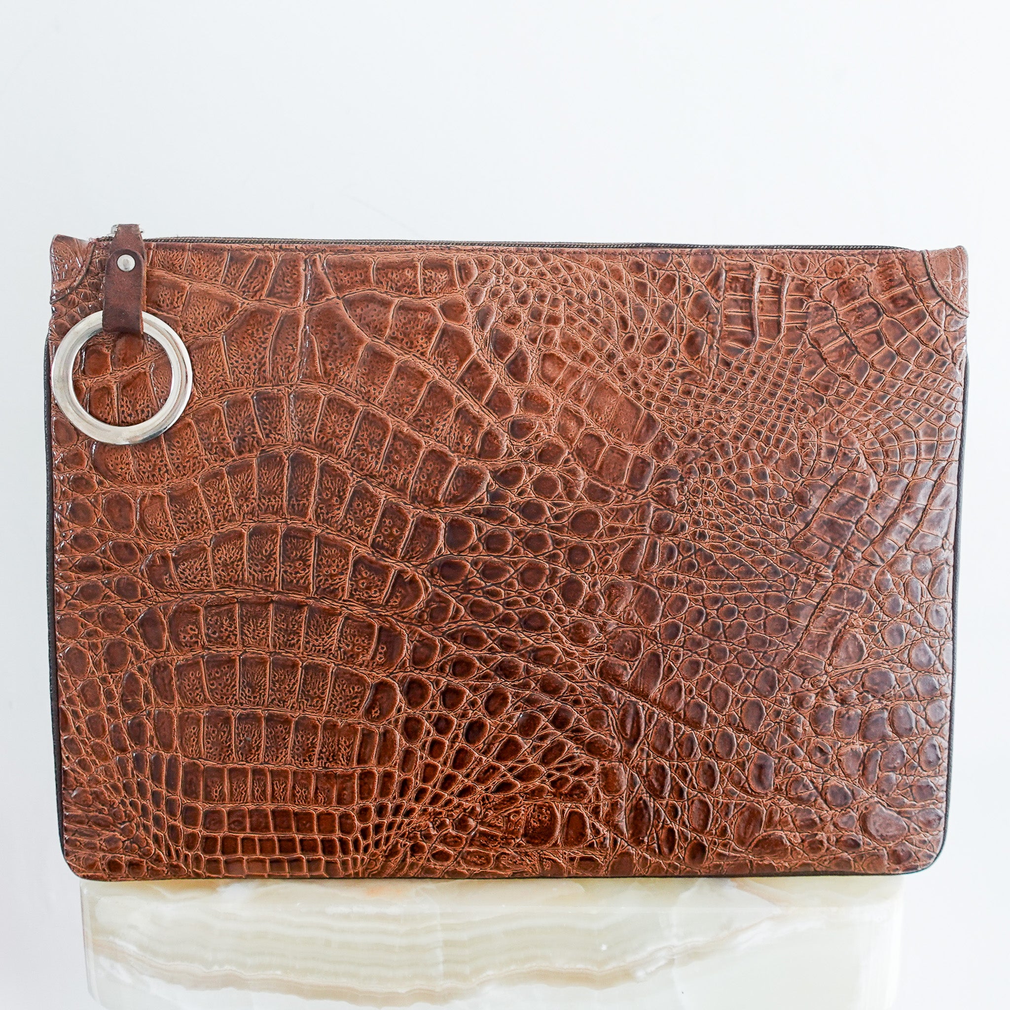 Brown leather vintage clutch bag