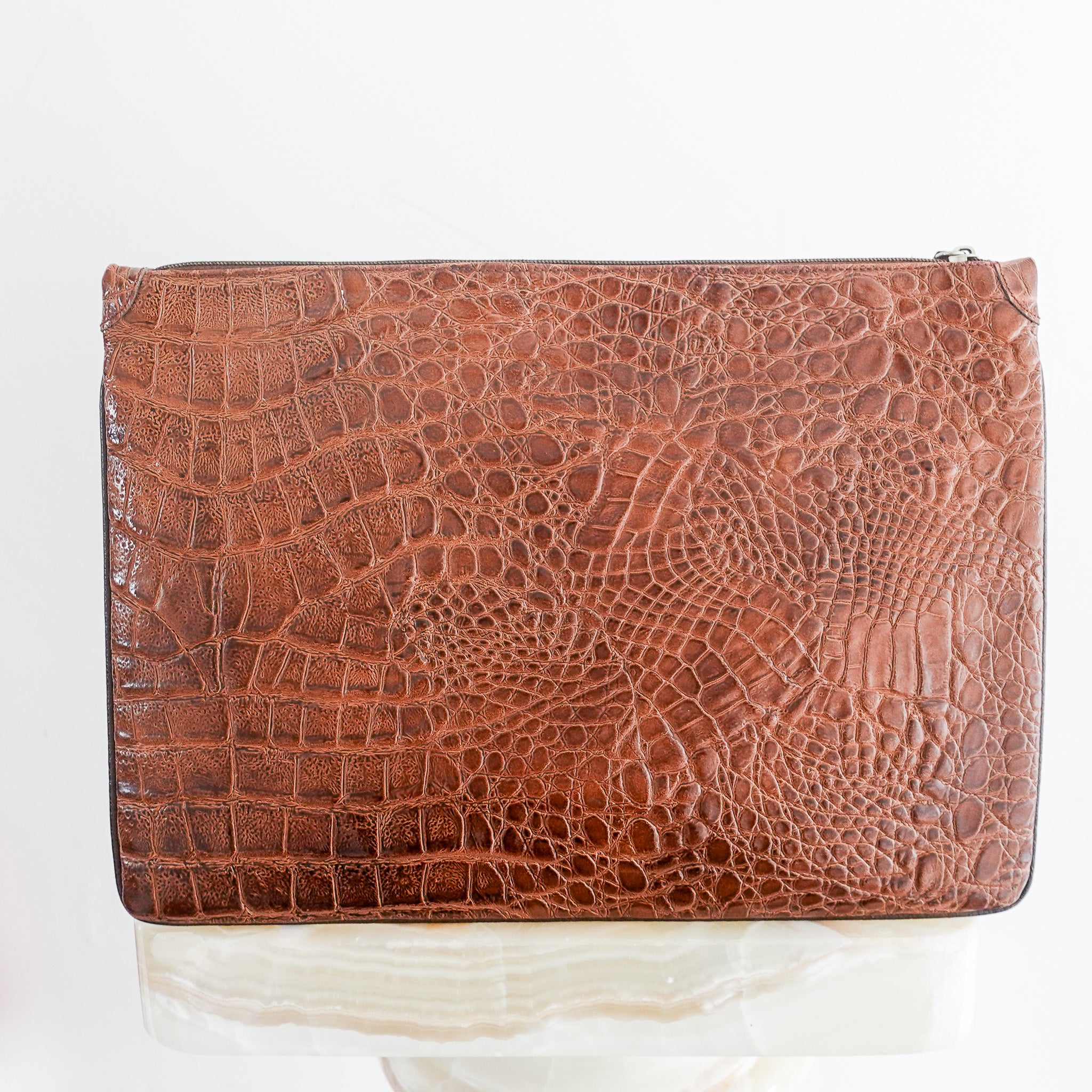 Brown leather vintage clutch bag