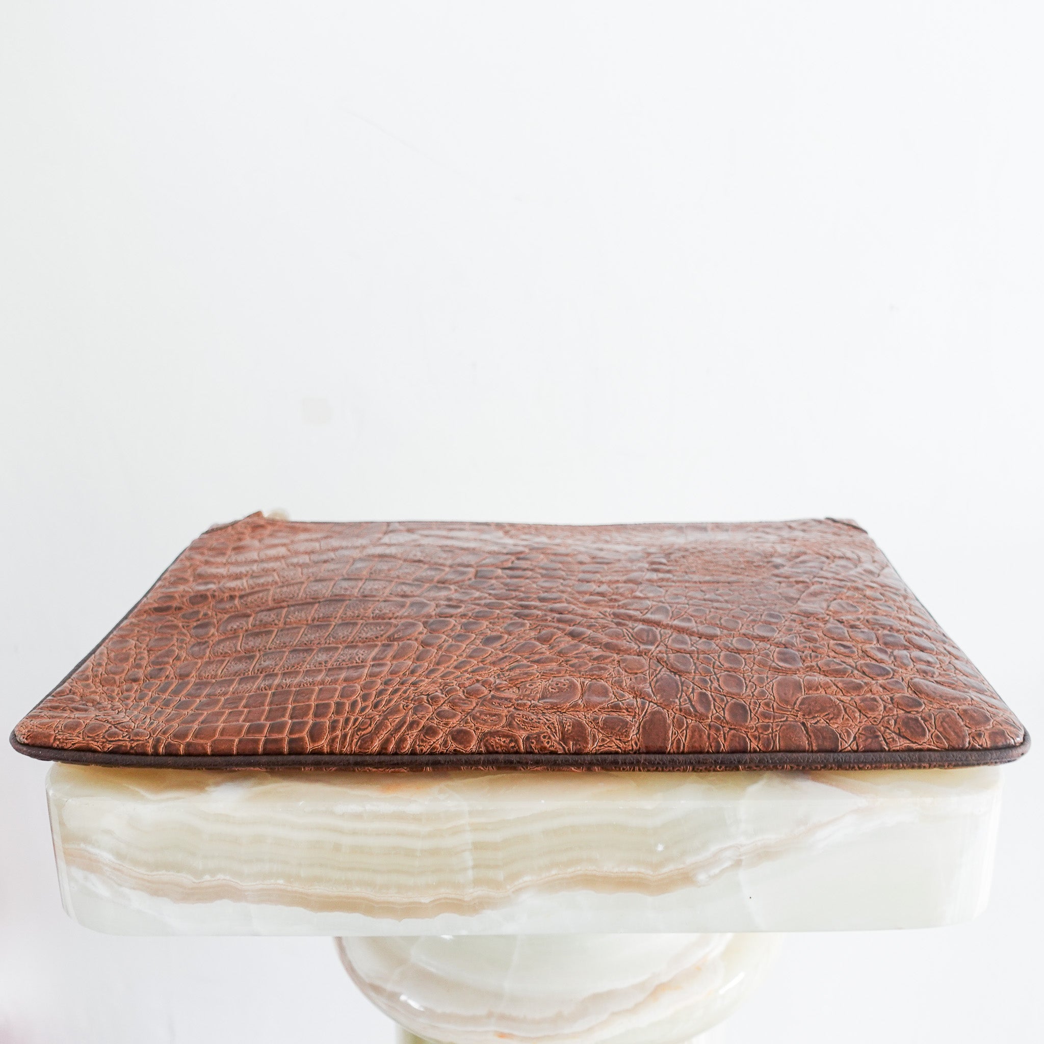 Brown leather vintage clutch bag