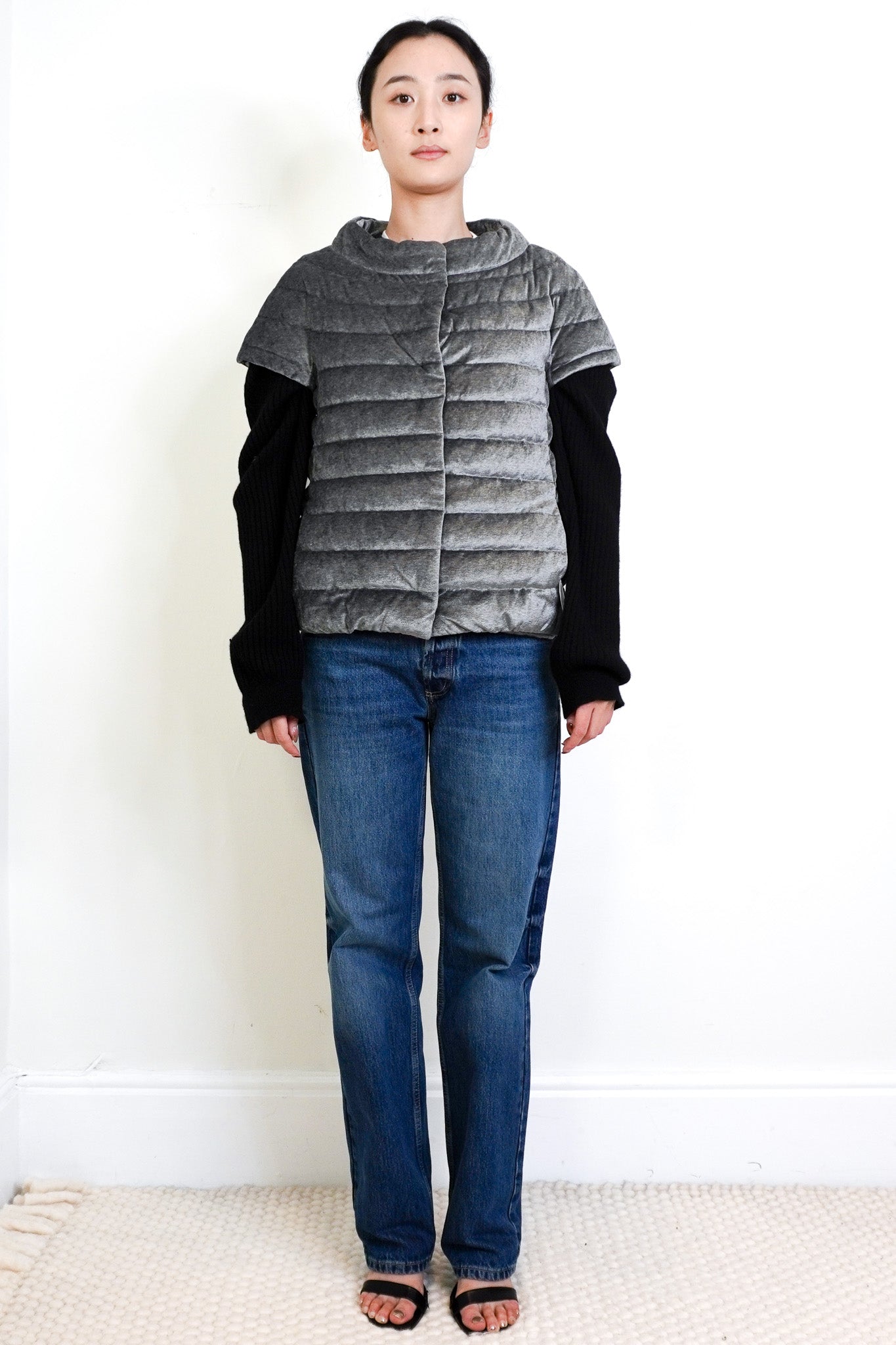 Herno Grey Velour Gilet Down Jacket RRP £595 | Authentic Preloved - Reloved Again