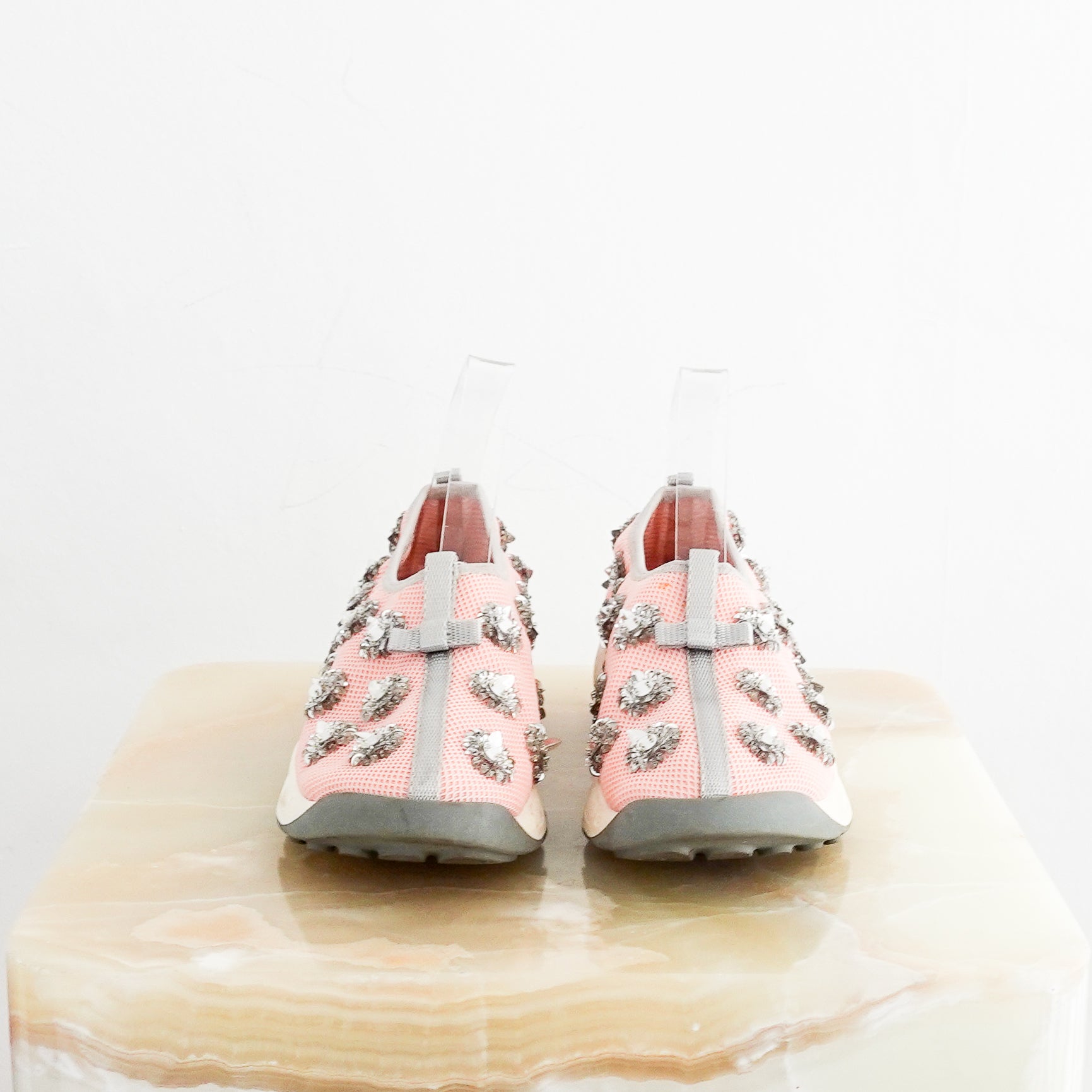 Dior Pink Embellished Swarovski Trainers with Grey Bows RRP £700 | Authentic Preloved - Reloved Again