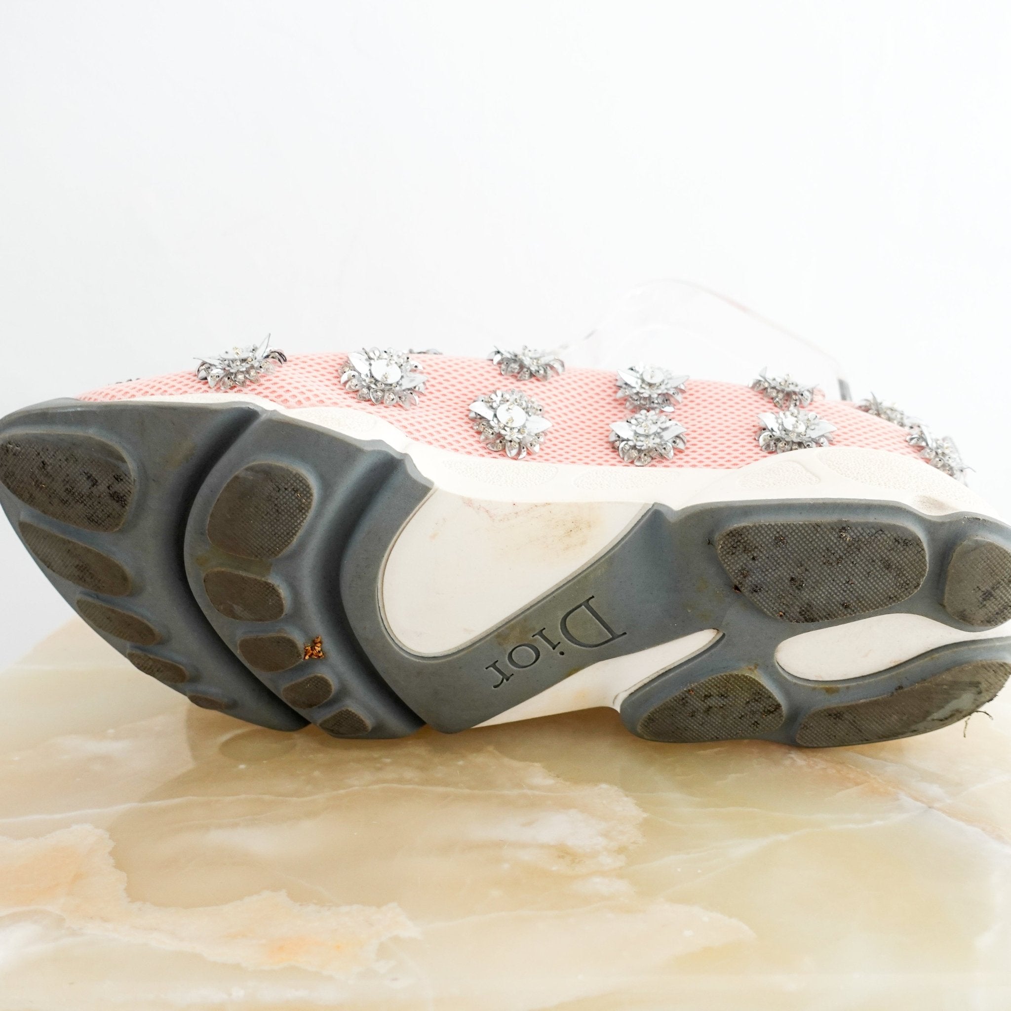 Dior Pink Embellished Swarovski Trainers with Grey Bows RRP £700 | Authentic Preloved - Reloved Again