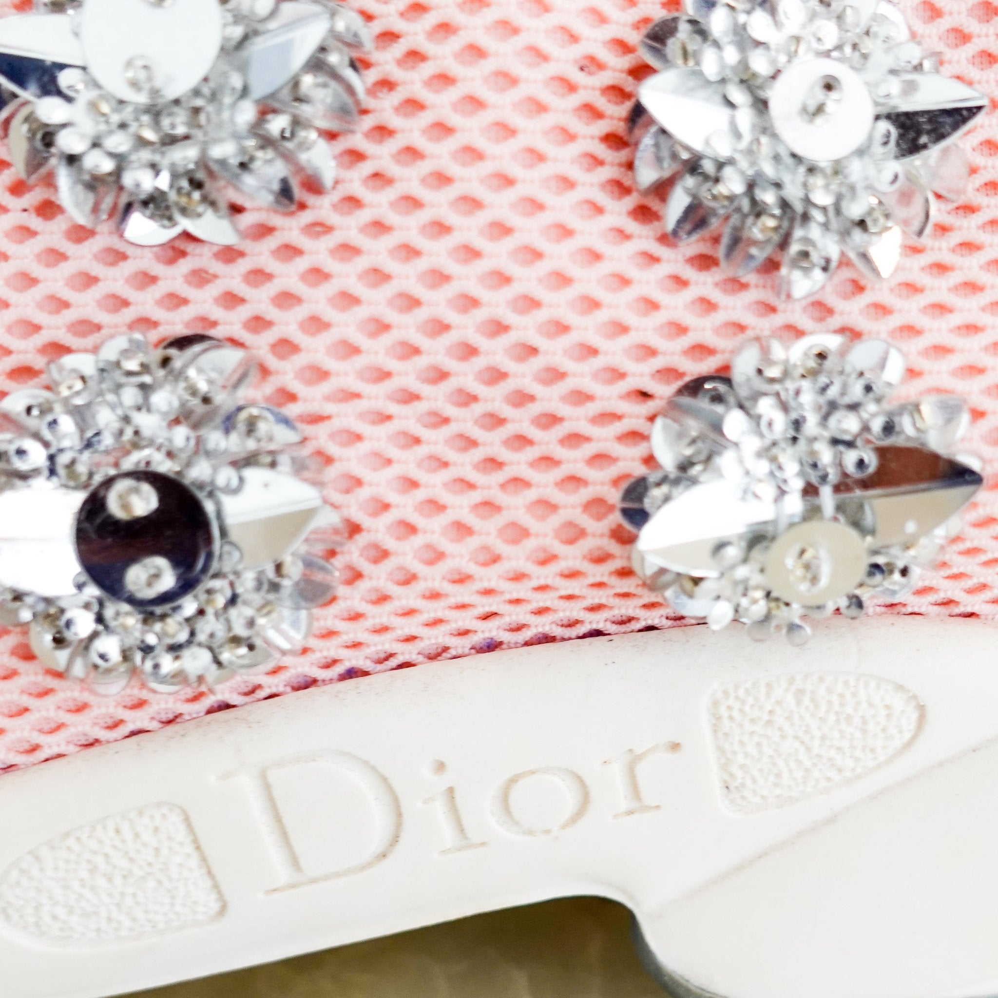 Dior Pink Embellished Swarovski Trainers with Grey Bows RRP £700 | Authentic Preloved - Reloved Again