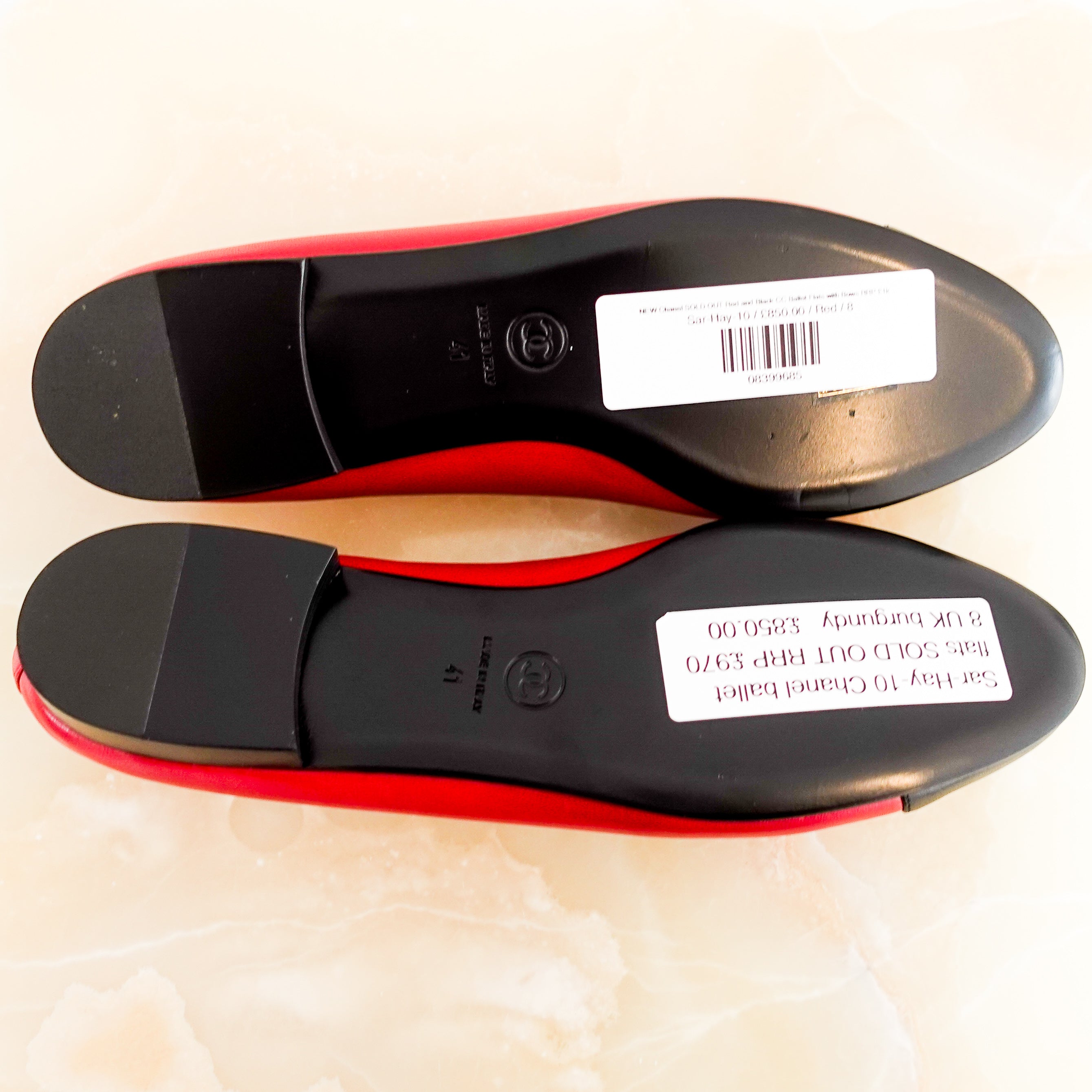 NEW Chanel SOLD OUT Red and Black CC Ballet Flats with Bows RRP £1k | Authentic Preloved