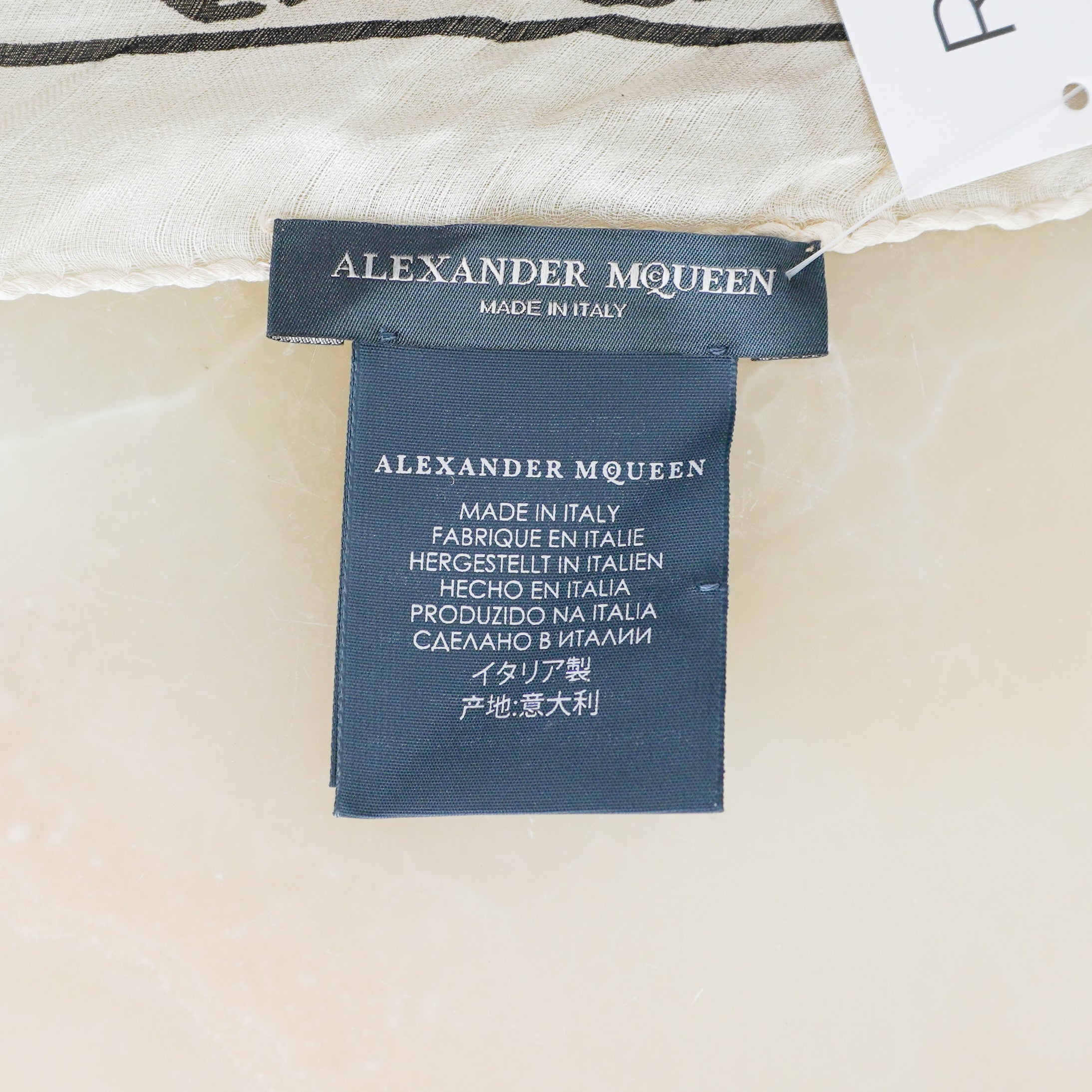 Alexander McQueen Cream & Black Skull Scarf (RRP £280) | Authentic Preloved