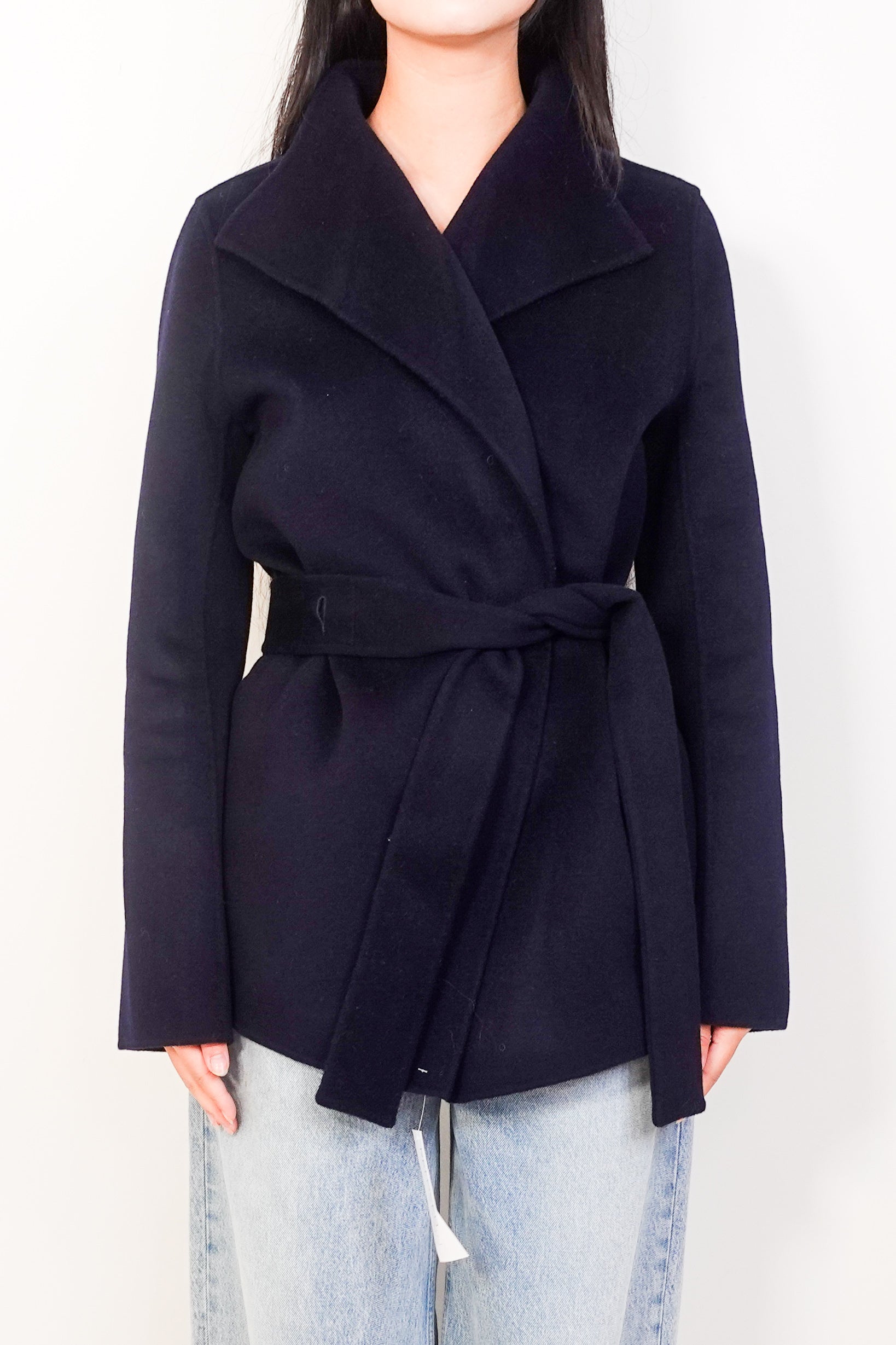 Navy wool belted coat women's best sale