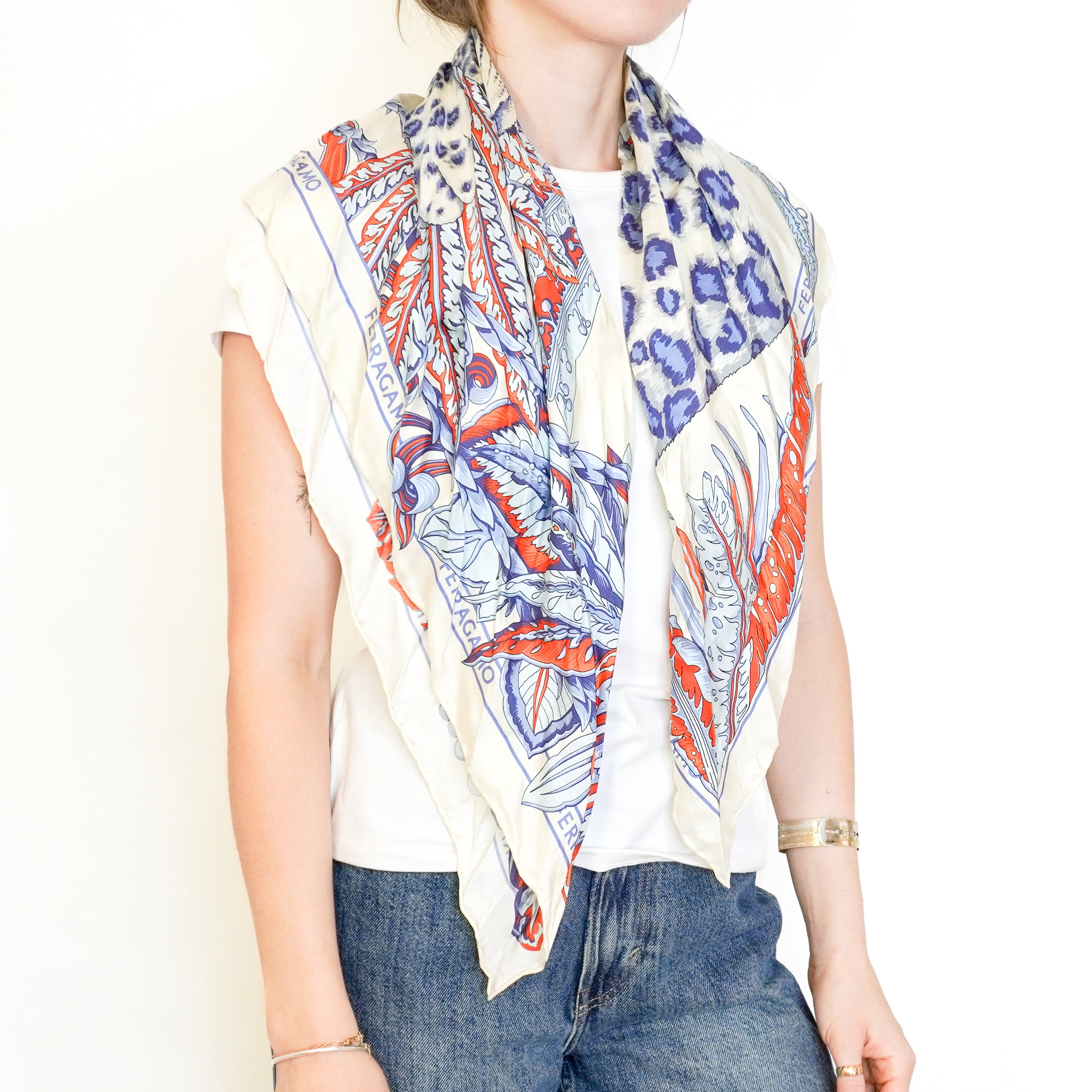 Salvatore Ferragamo Snow Leopard Print Silk Scarf (RRP £250) | Authentic Preloved FINAL SALE