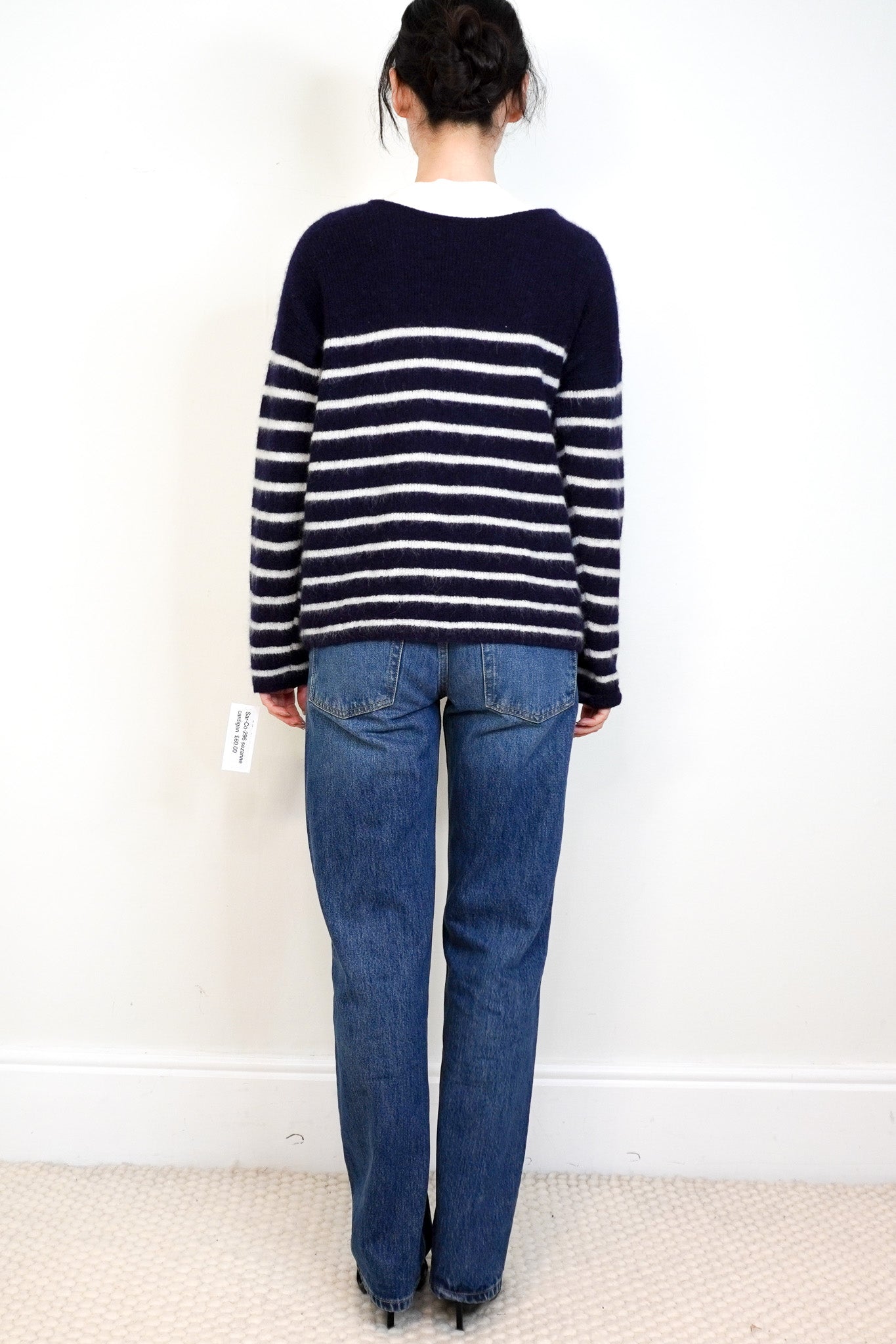 Sezane Navy Stripe Mohair Button Down Cardigan RRP £124 | Authentic Preloved - Reloved Again