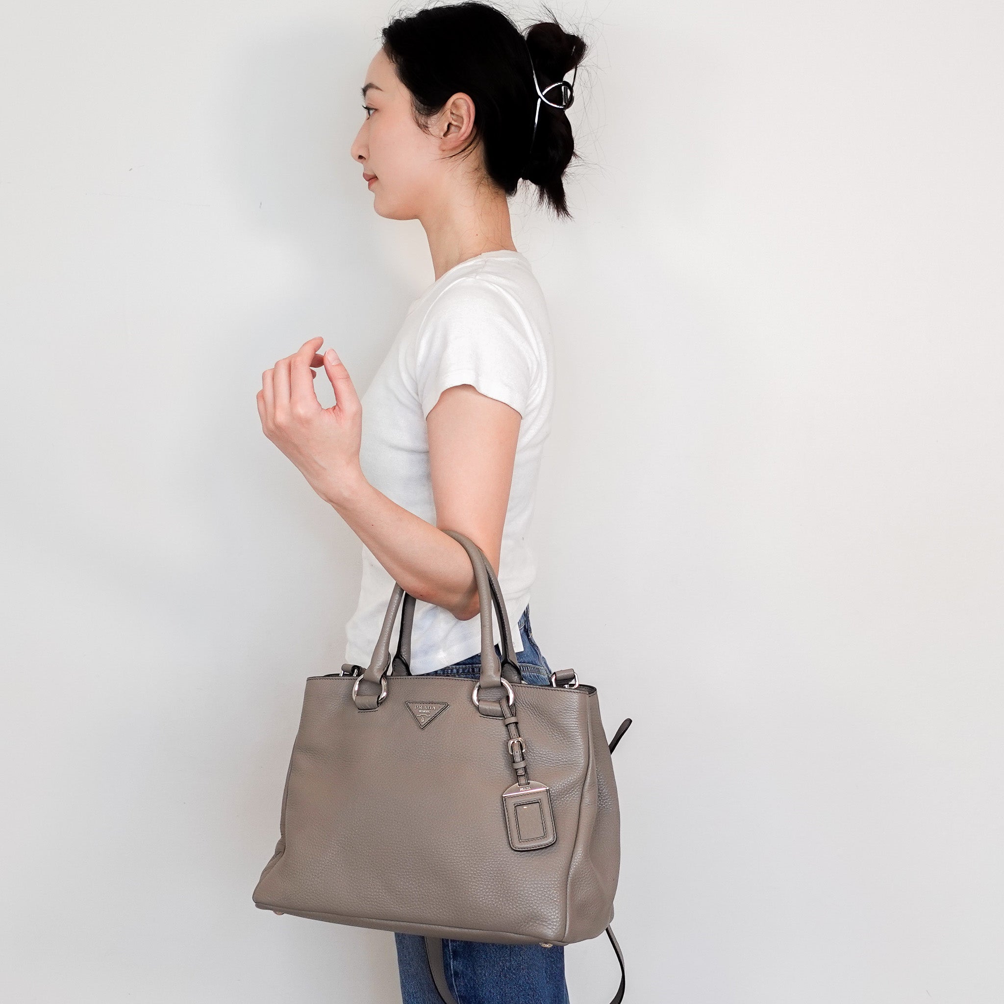 Prada Vitello Daino Taupe Tote Bag | Authentic Preloved - Reloved Again