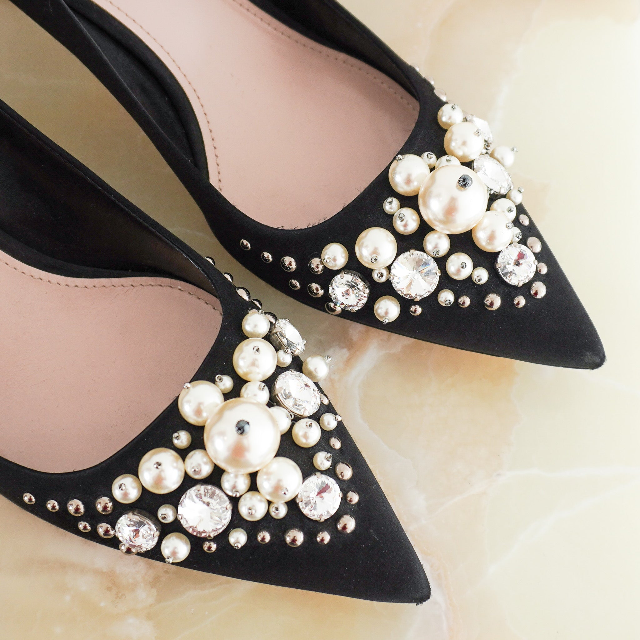 Miu Miu Pearl and Crystal Embellished Pumps RRP £800| Authentic Preloved - Reloved Again