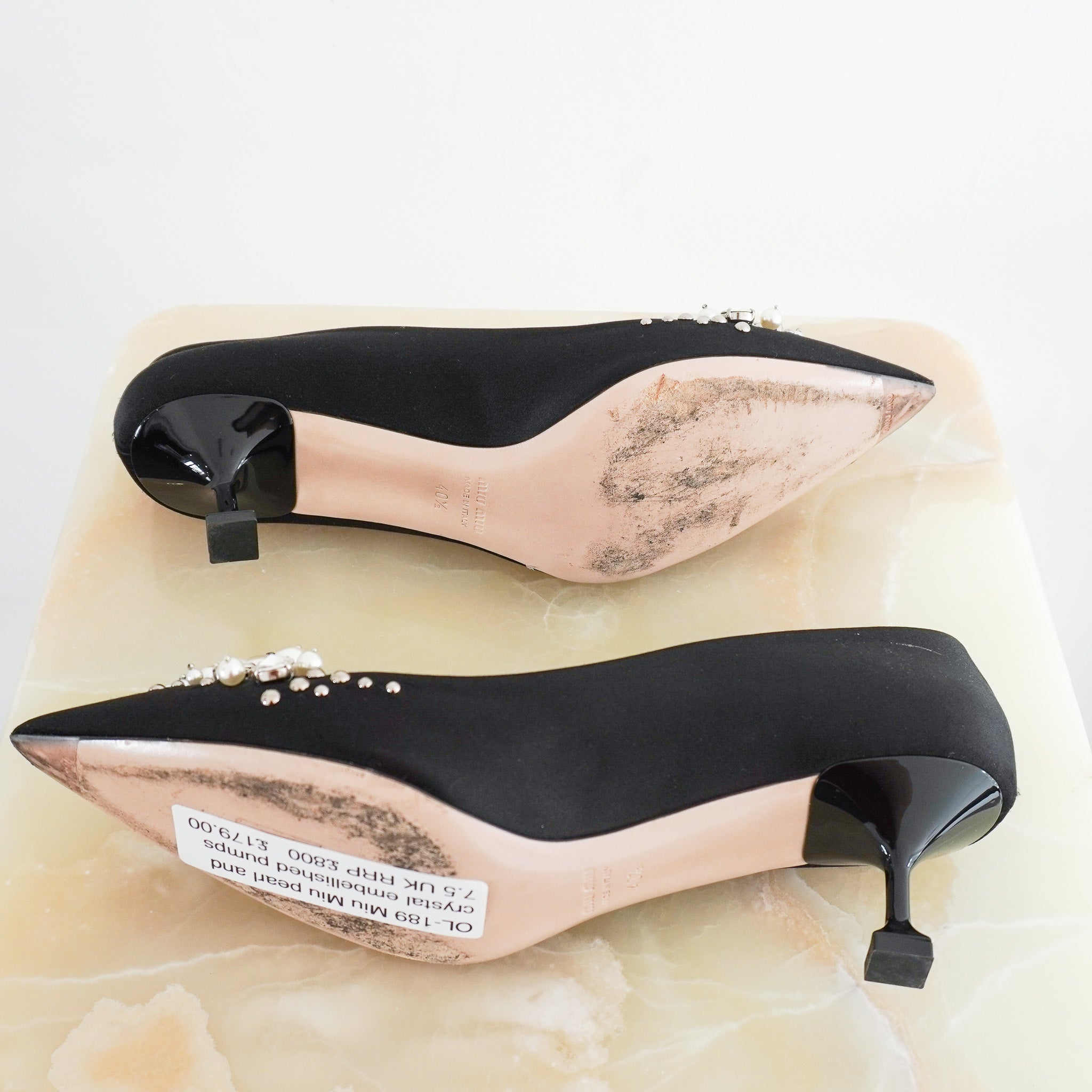 Miu Miu Pearl and Crystal Embellished Pumps RRP £800| Authentic Preloved - Reloved Again