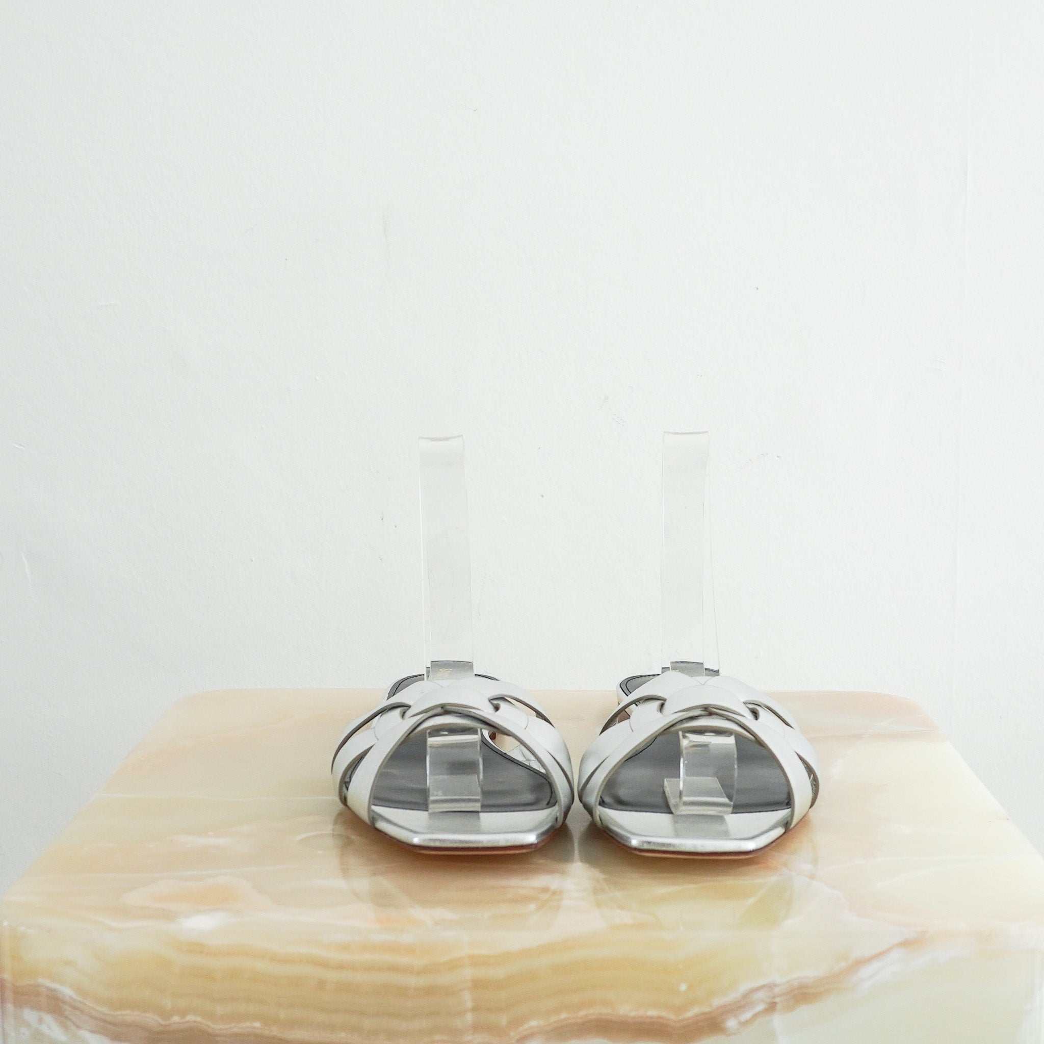Saint Laurent Tribute Flats in Silver RRP £630 | Authentic Preloved - Reloved Again