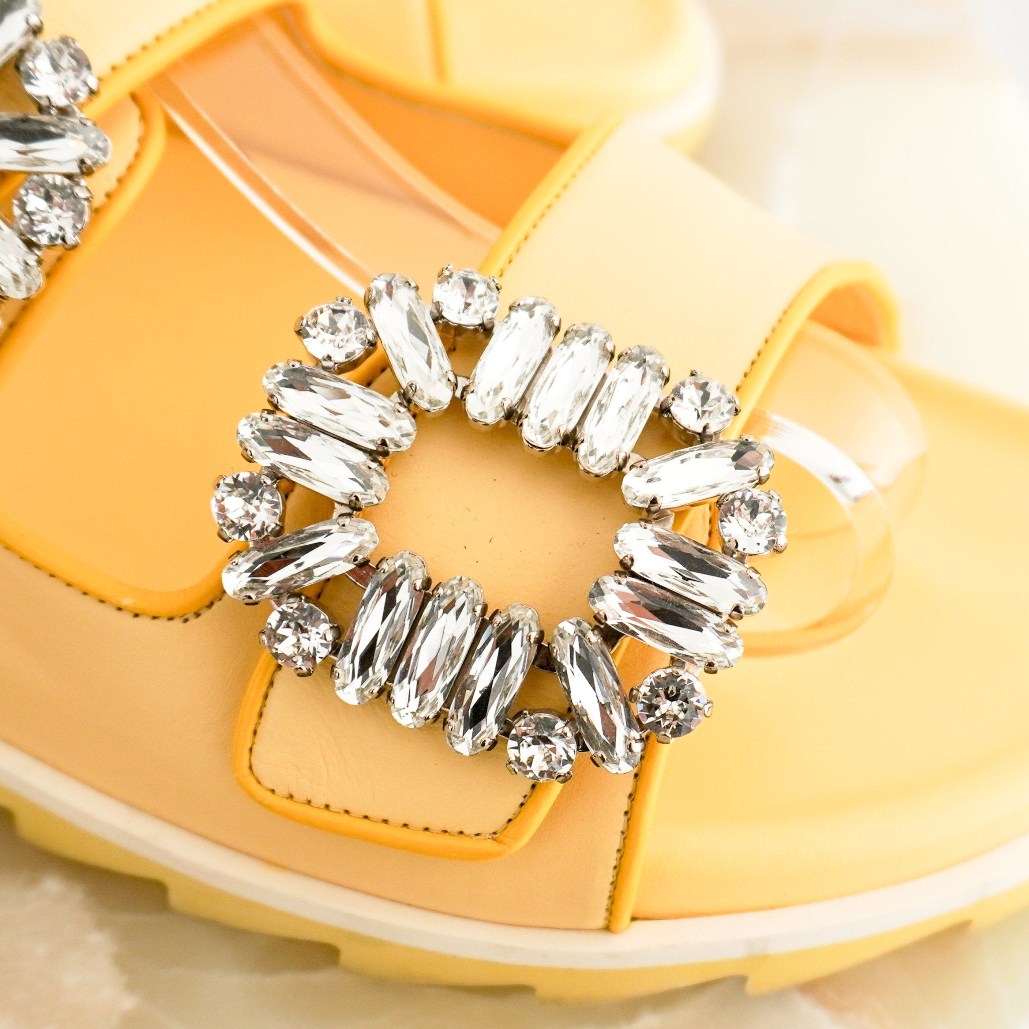 Roger Vivier Yellow Slidy Viv’ Crystal-Embellished Leather Sandals (RRP £1125) | Authentic Preloved - Reloved Again