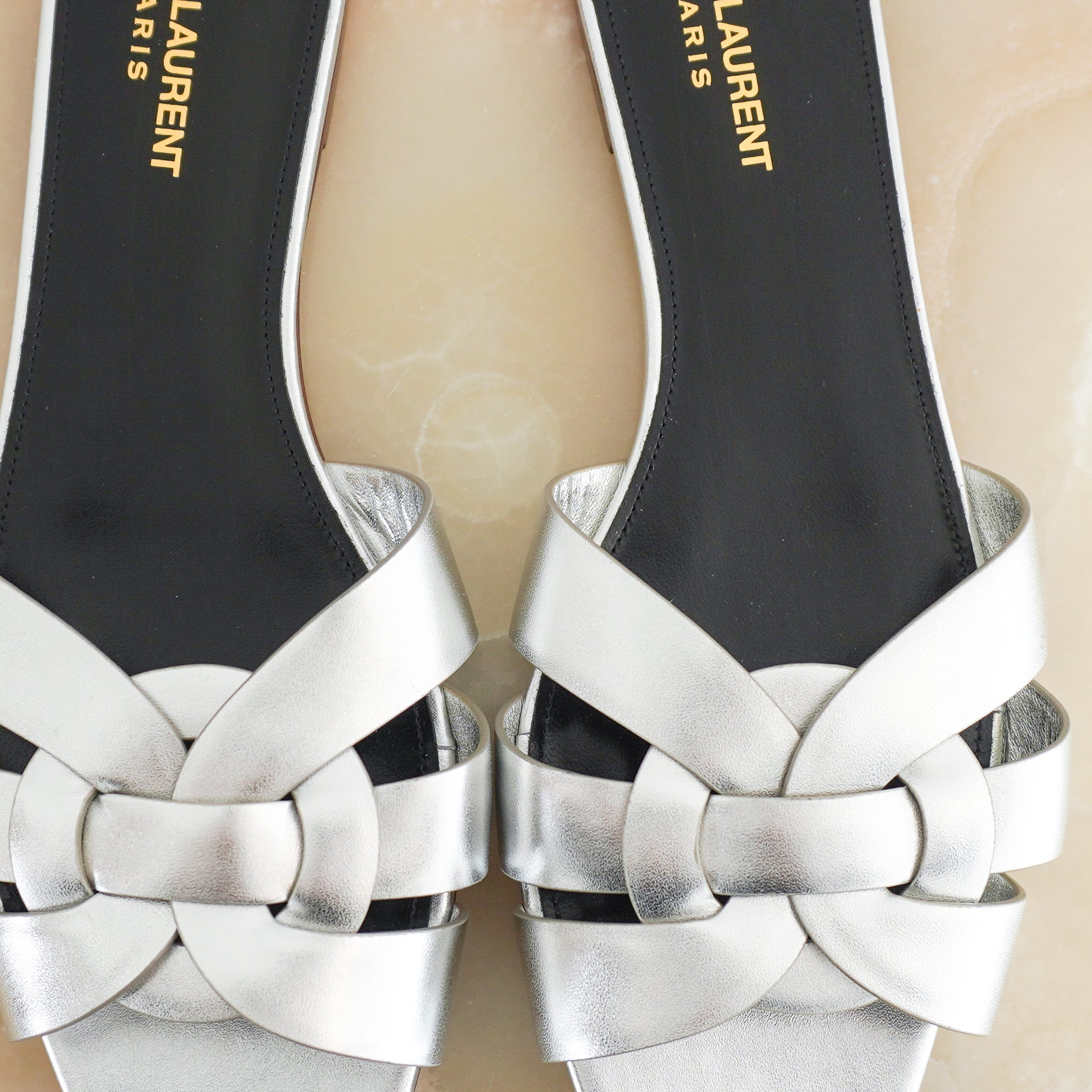 Saint Laurent Tribute Flats in Silver RRP £630 | Authentic Preloved - Reloved Again