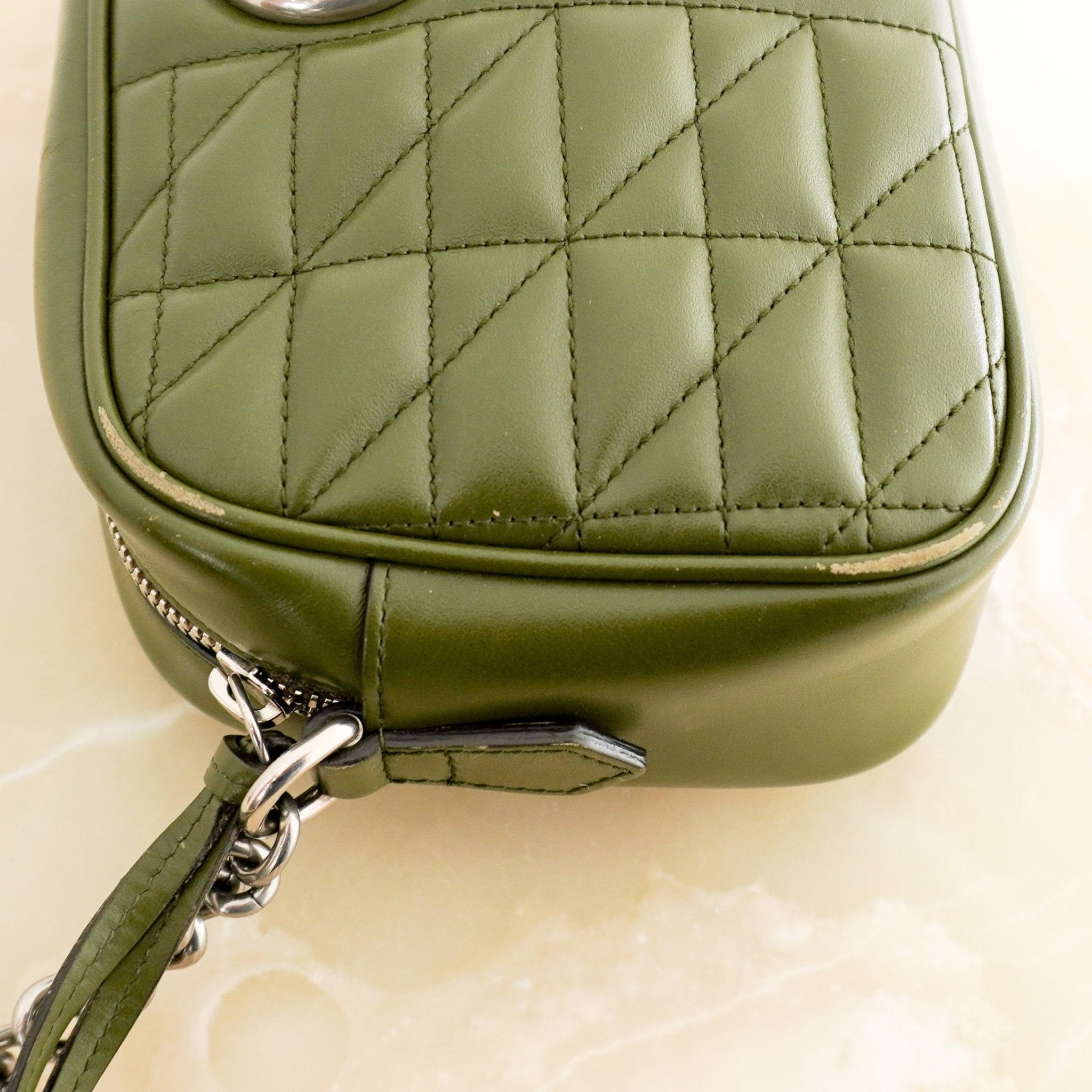 Gucci GG Marmont Small Matelassé Crossbody Bag in Olive Green (RRP £1460) | Authentic Preloved - Reloved Again
