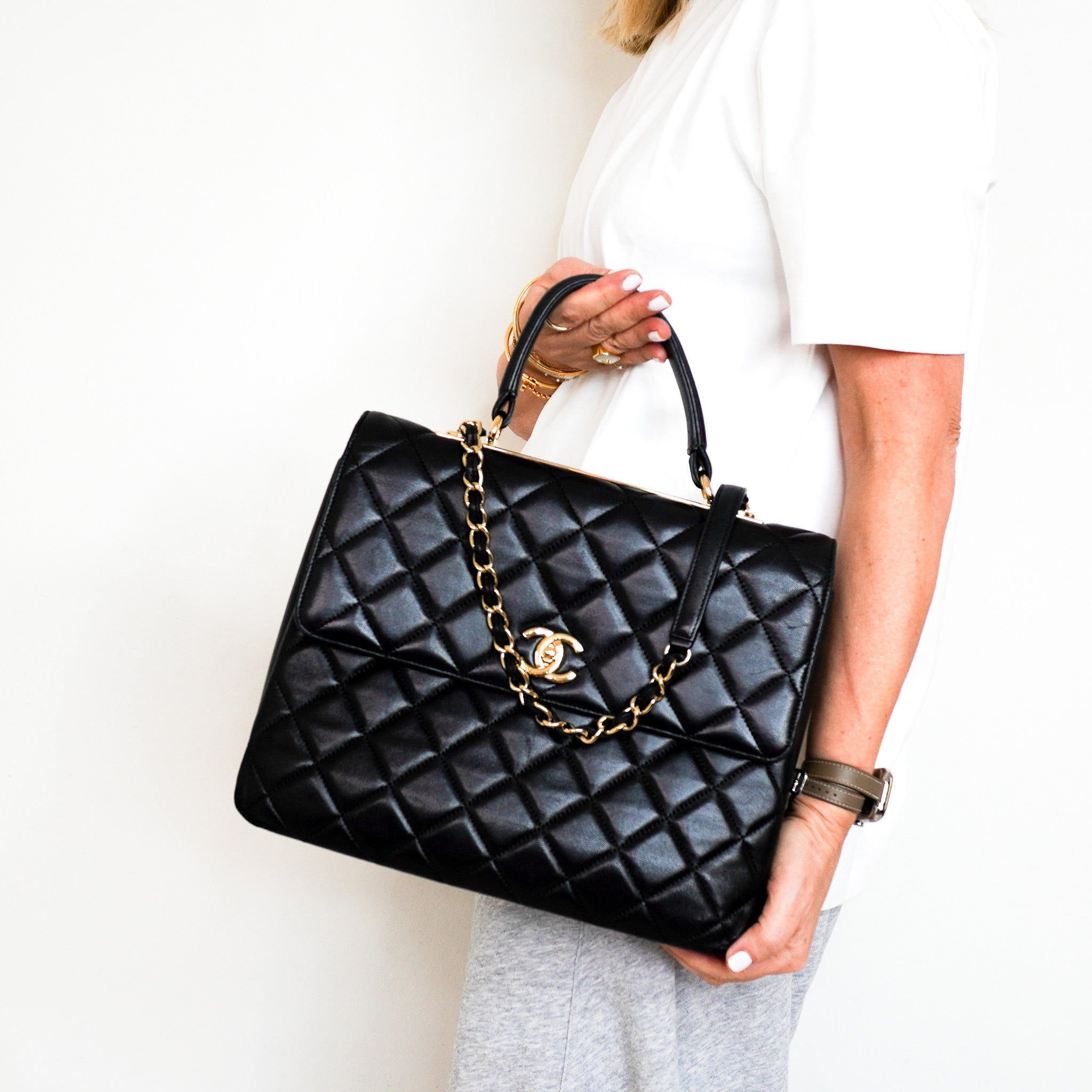 Chanel Large Lambskin Quilted Flap Bag with Top Handle | Authentic Preloved - Reloved Again