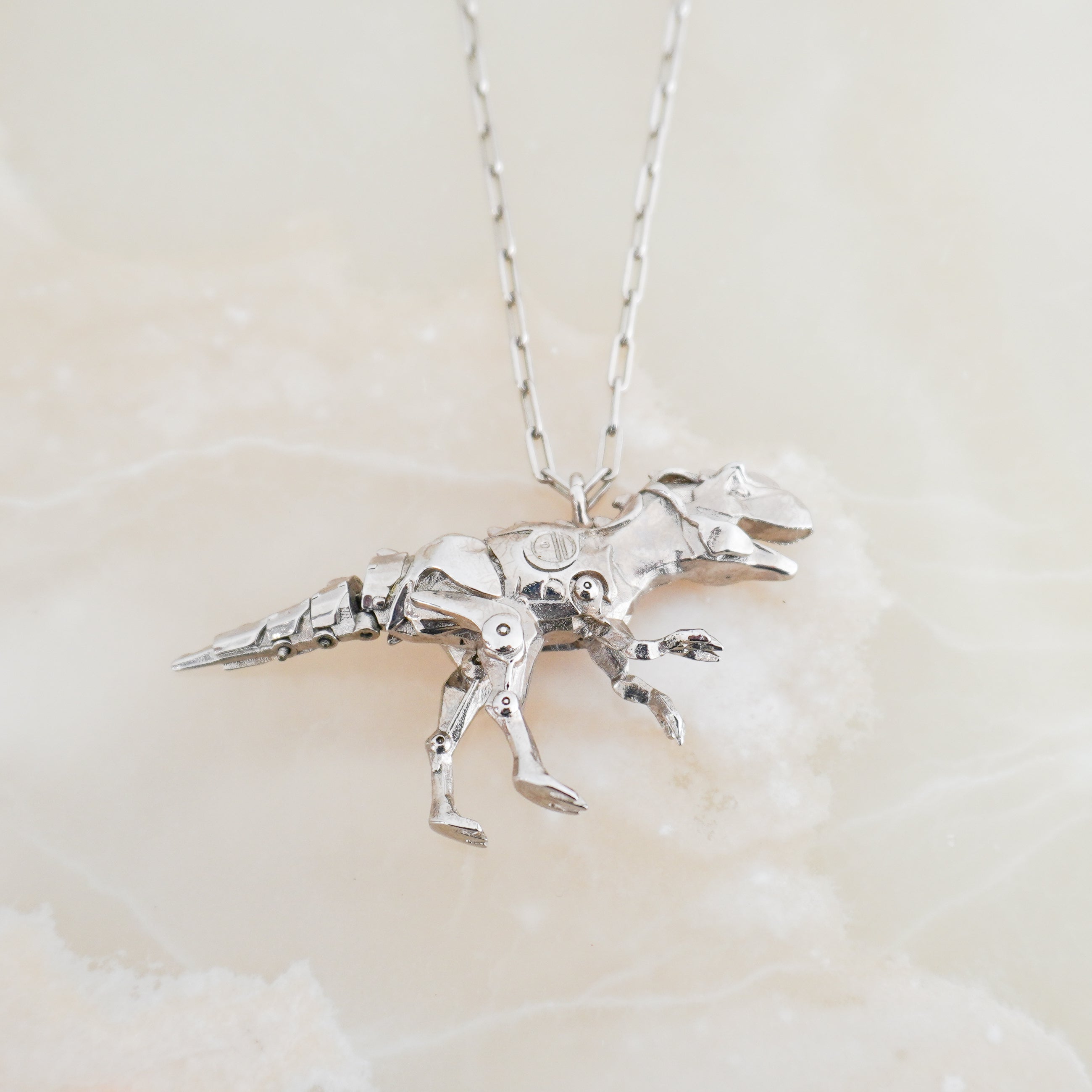 Dior Homme x Hajime Sorayama 2019 Robot Dinosaur Brass Necklace in Silver (RRP £760) | Authentic Preloved FINAL SALE