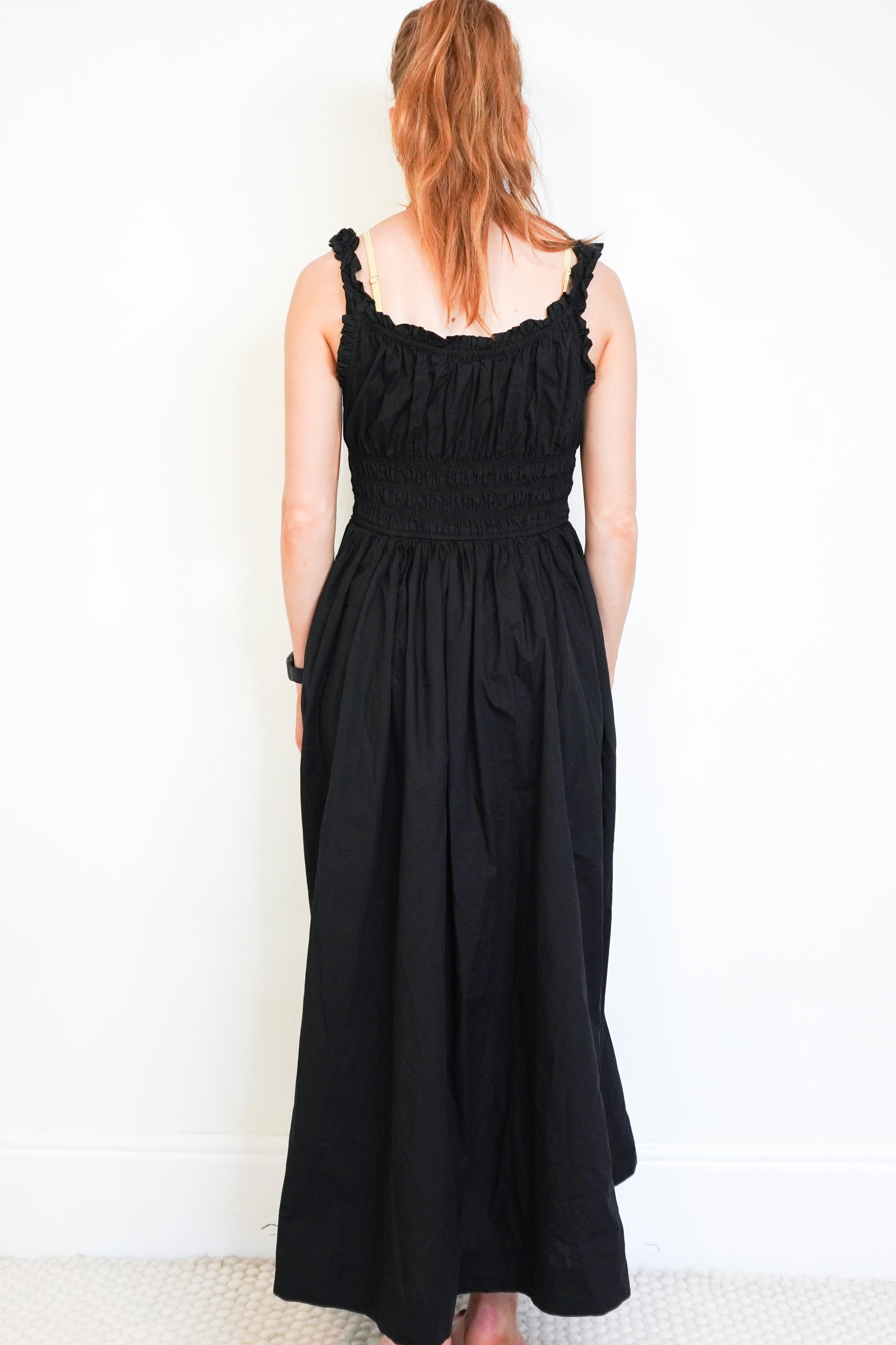 DÔEN Black Emmaretta Ruffle Dress back photo chelsea london