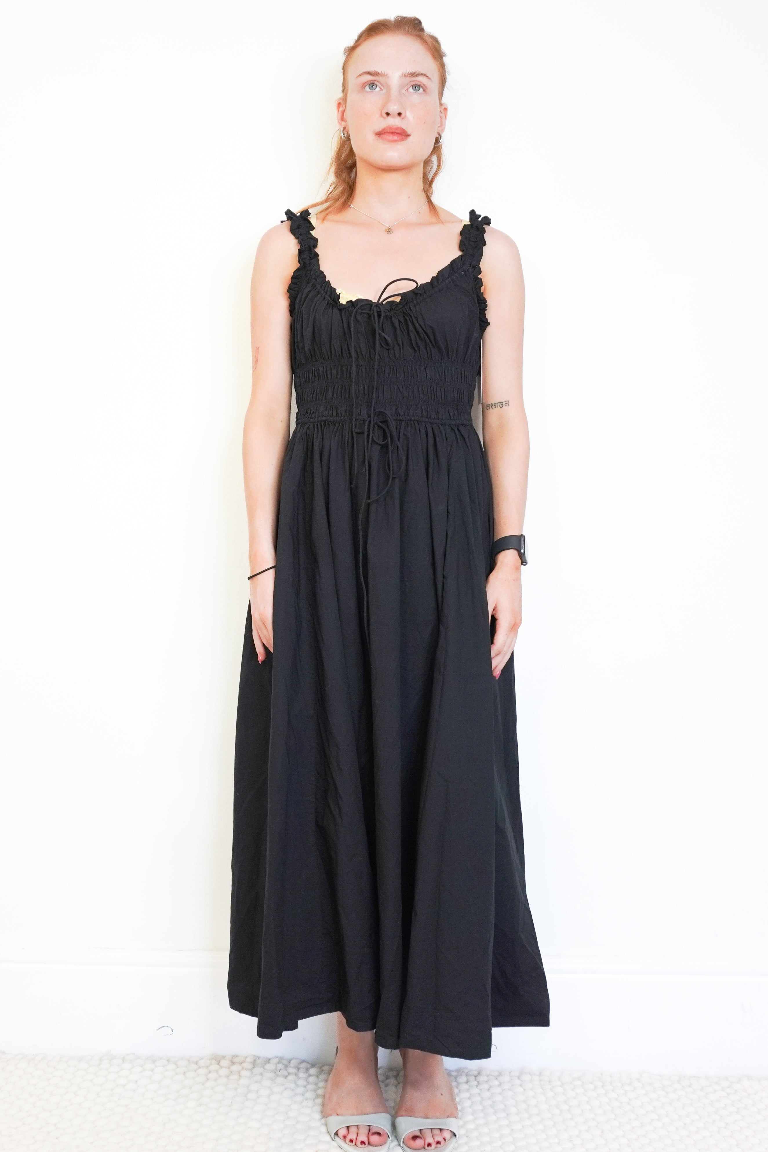 DÔEN Black Emmaretta Ruffle Dress front photo chelsea london