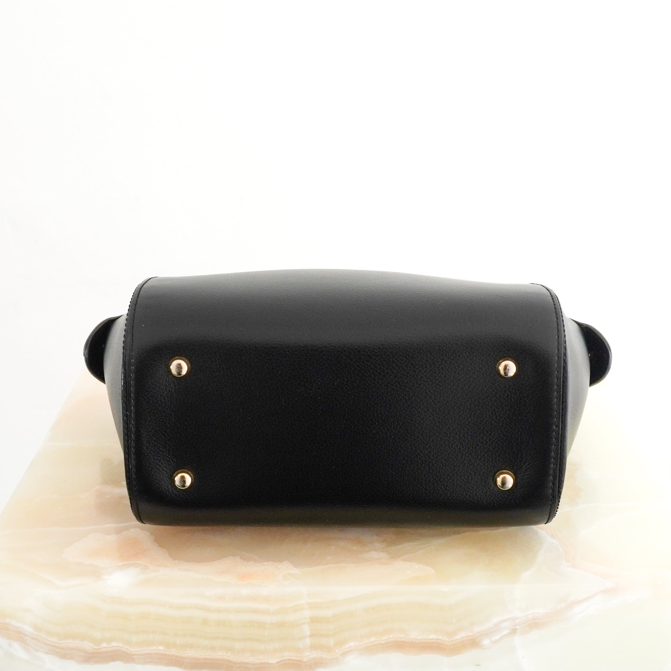 Delvaux Vintage Charme Bag in Black Jumping Calf Leather with Gold-Tone Hardware bottom photo chelsea london