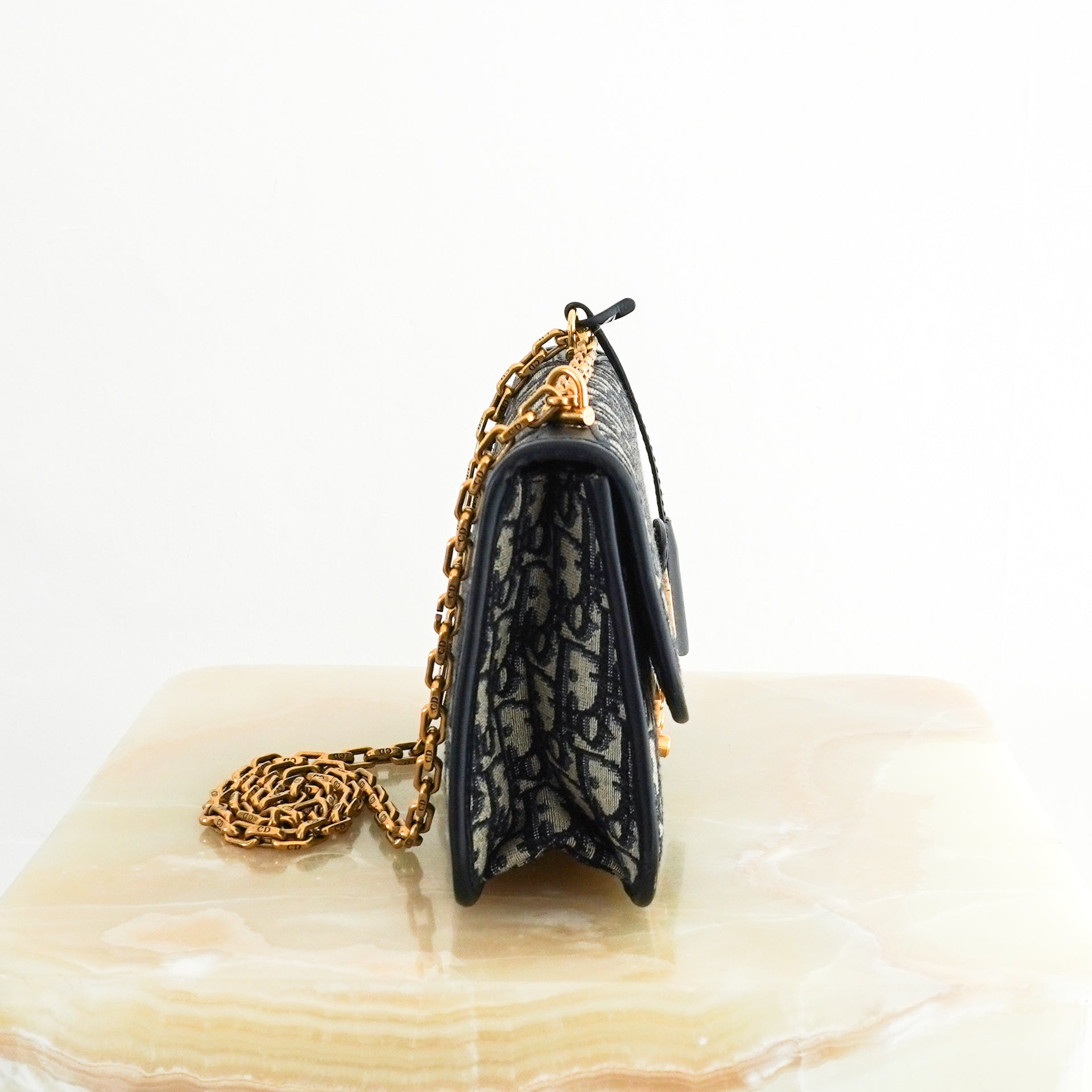 Dior-Blue-Oblique-Canvas-Dioraddict-Medium-Flap-Bag-side-picture-Chelsea-London