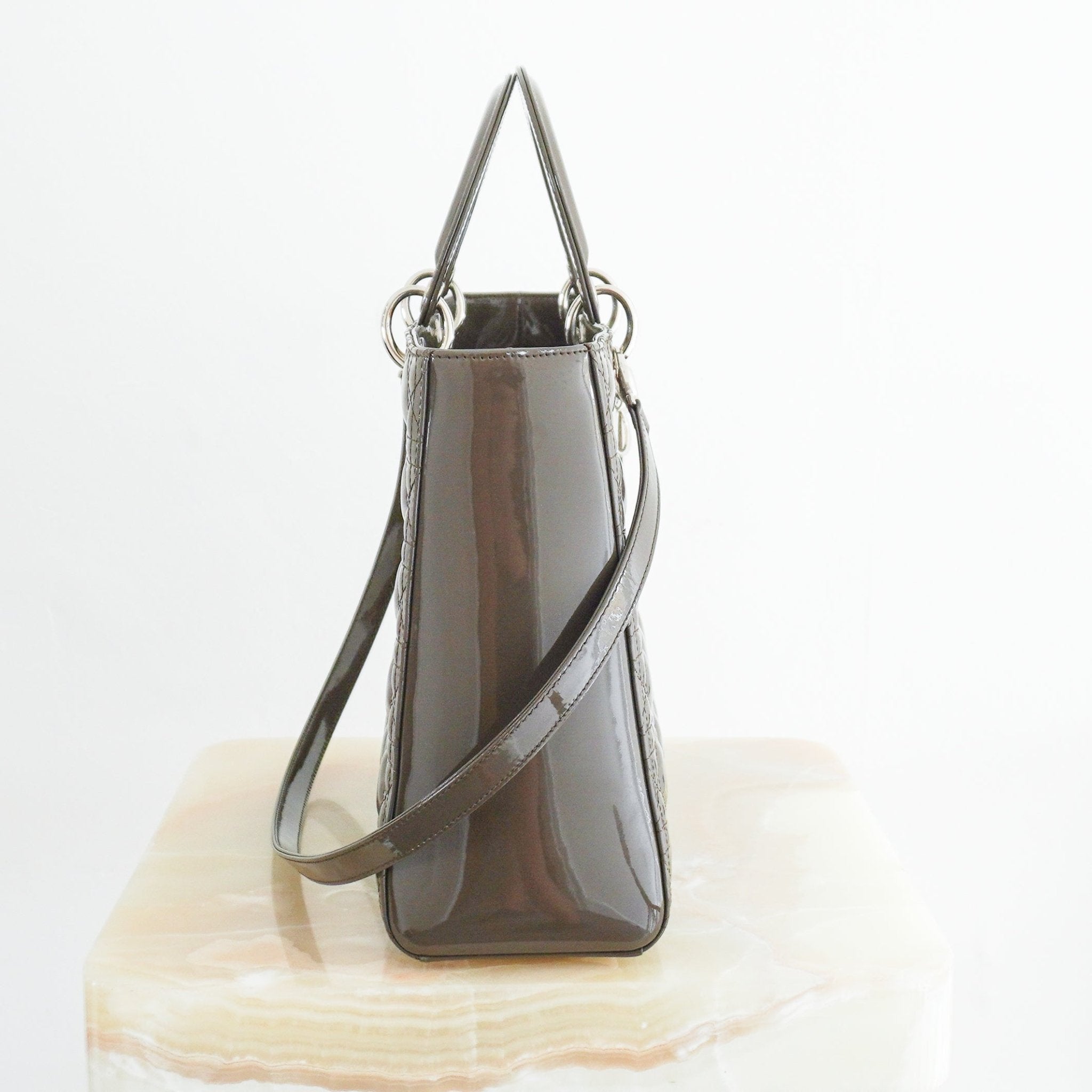Dior-Patent-Cannage-Large-Lady-Dior-in-Grey-side-picture-Chelsea-London