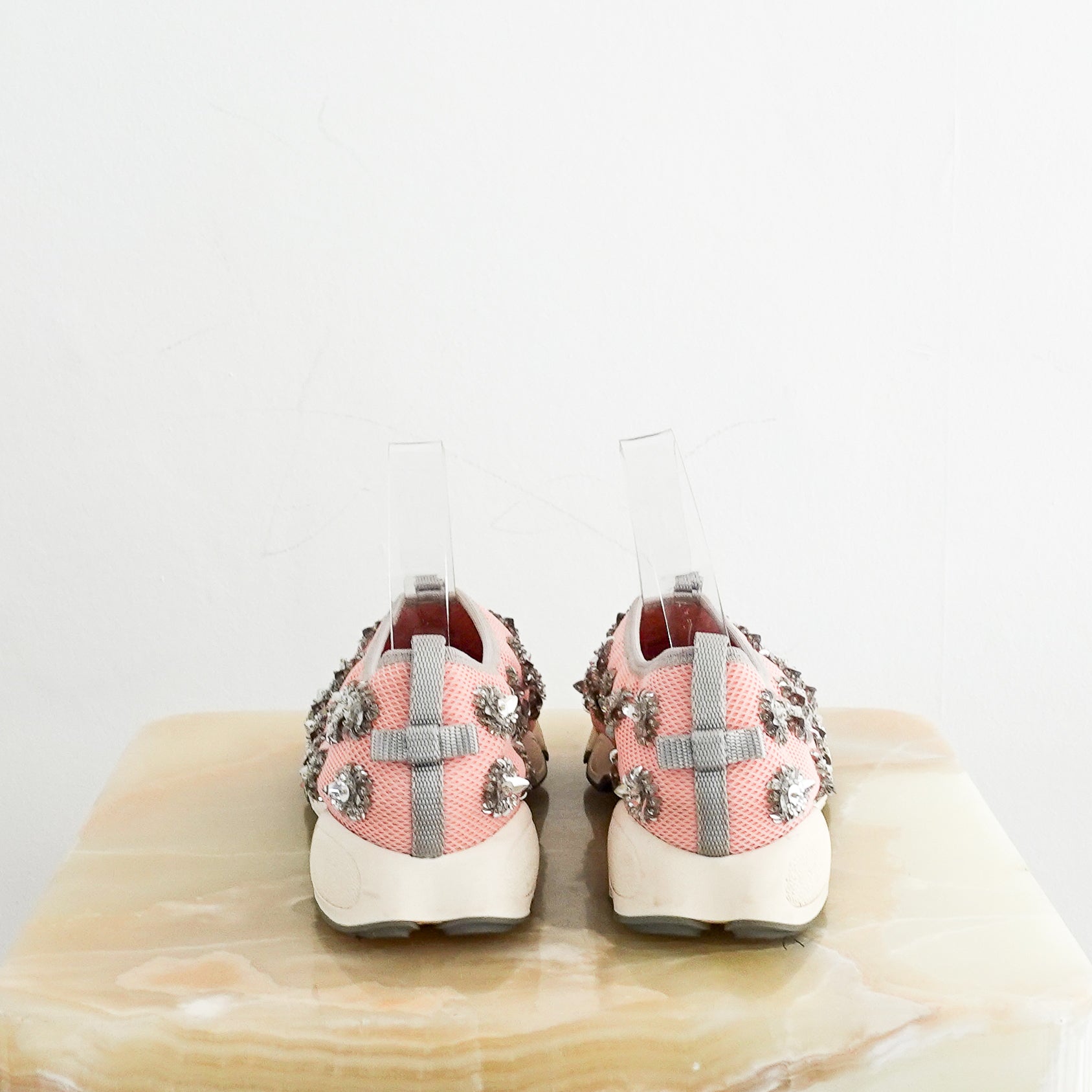 Dior Pink Embellished Swarovski Trainers with Grey Bows RRP £700 | Authentic Preloved - Reloved Again