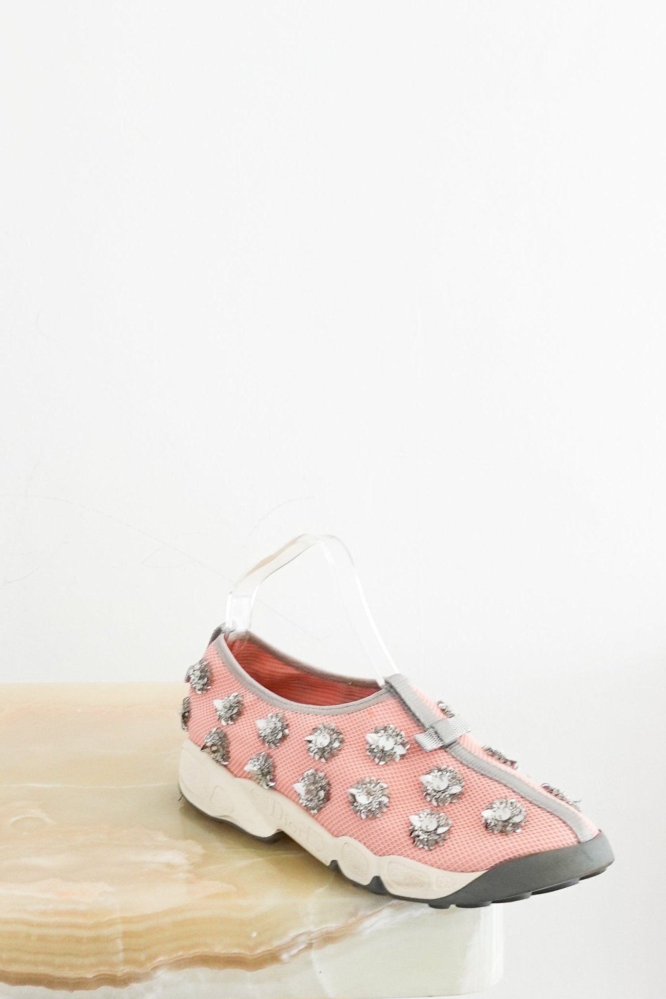 Dior Pink Embellished Swarovski Trainers with Grey Bows RRP £700 | Authentic Preloved - Reloved Again
