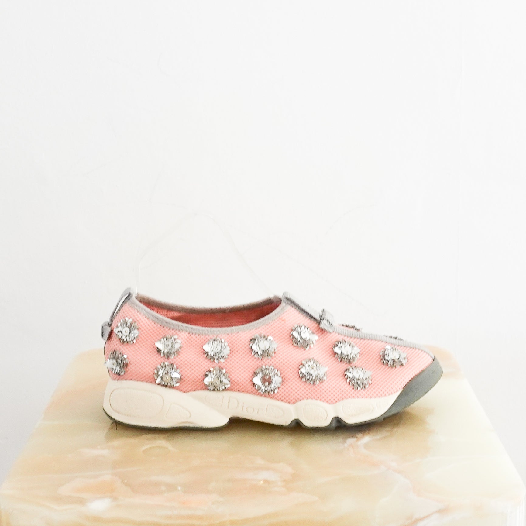 Dior Pink Embellished Swarovski Trainers with Grey Bows RRP £700 | Authentic Preloved - Reloved Again