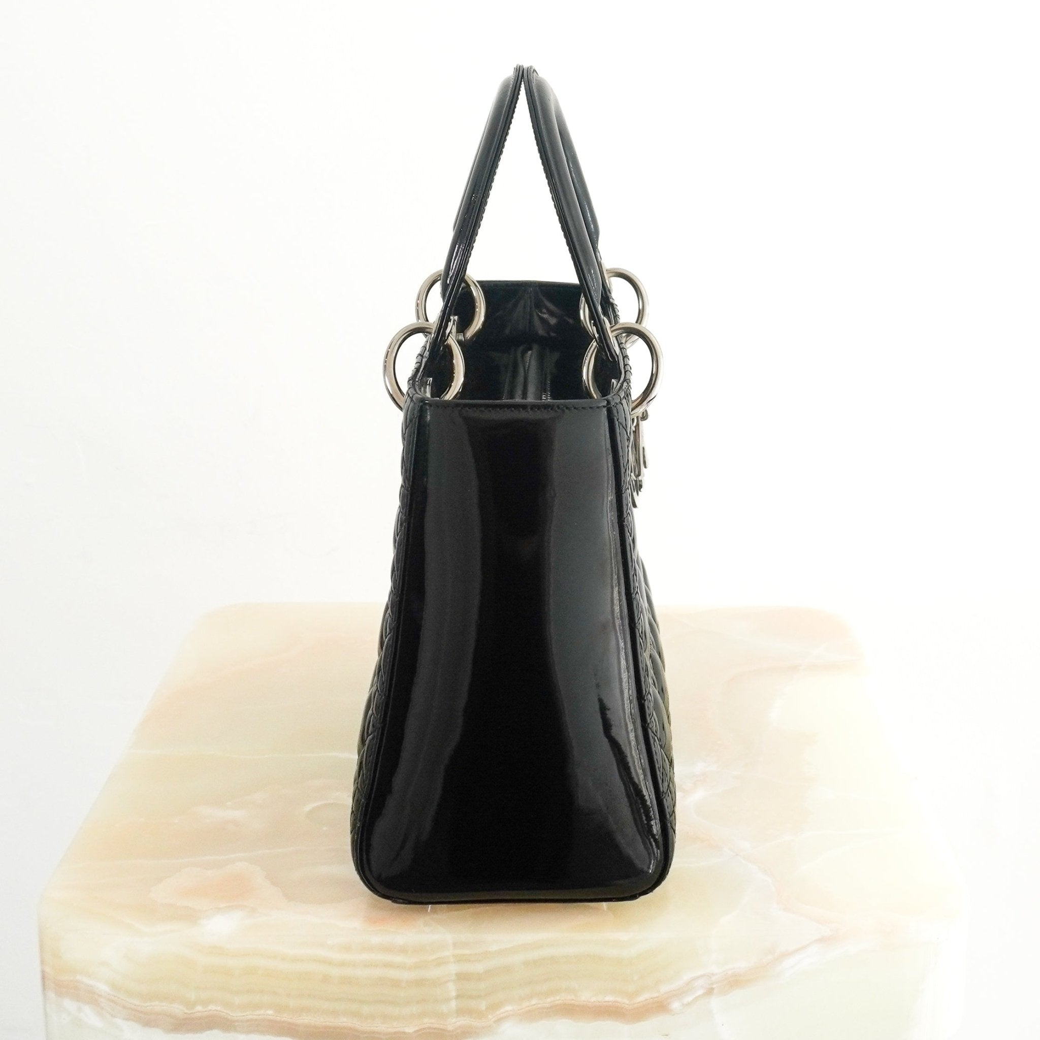 Dior Medium Lady Dior Bag Black Patent Cannage Lambskin (RRP £5300) | Authentic Preloved - Reloved Again