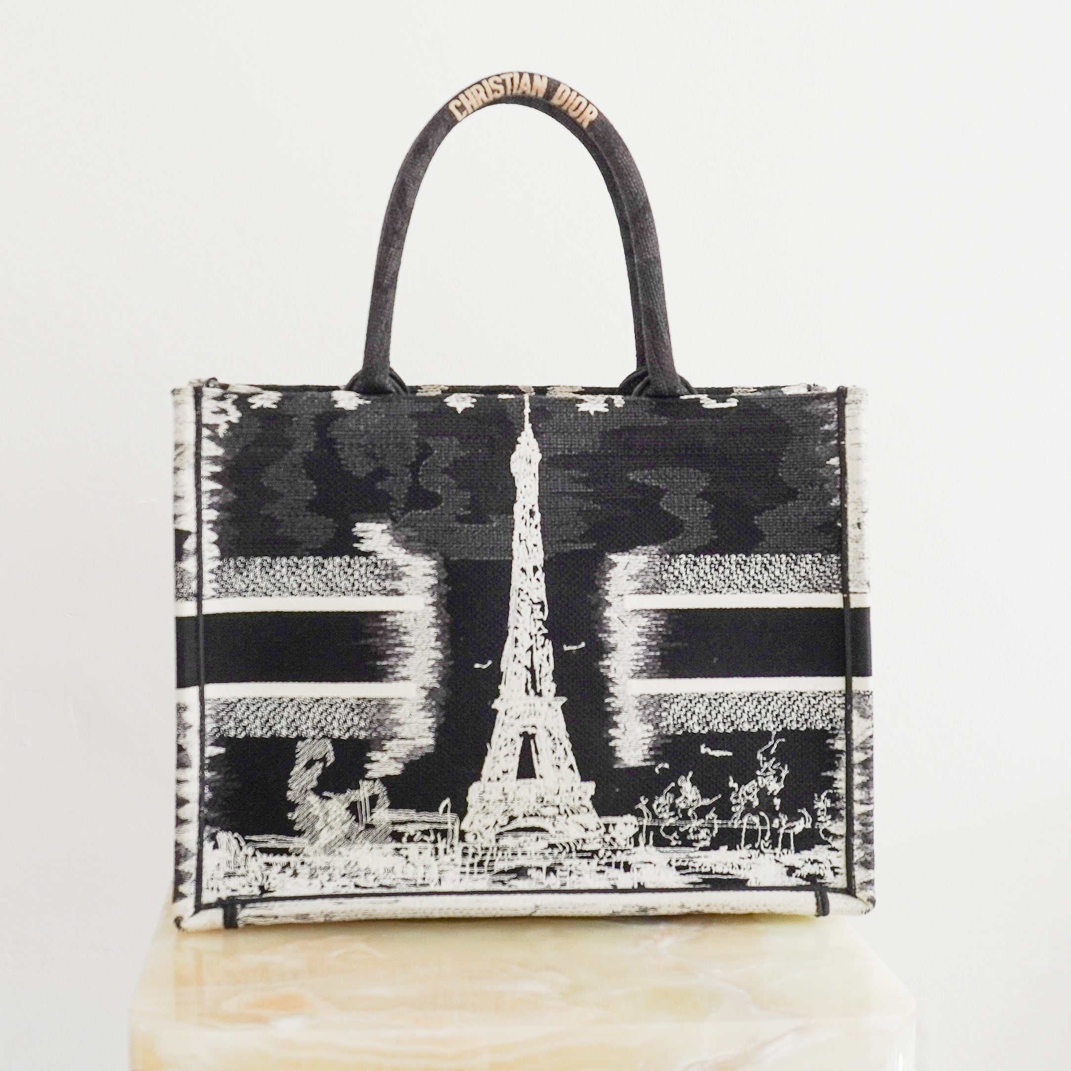 Dior Paris Medium Book Tote in Black & White Embroidery back photo