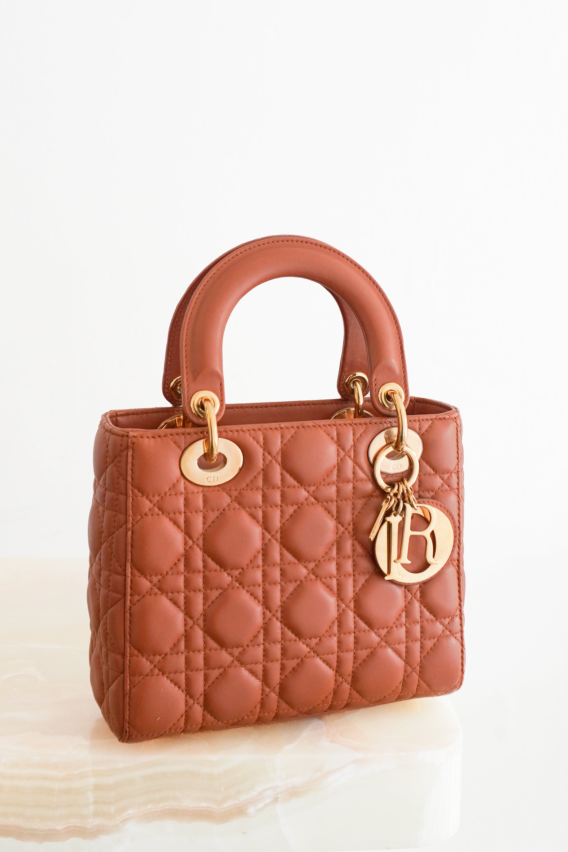 Dior Small Lady Dior Bag Tobacco Brown Cannage Lambskin front photo chelsea london