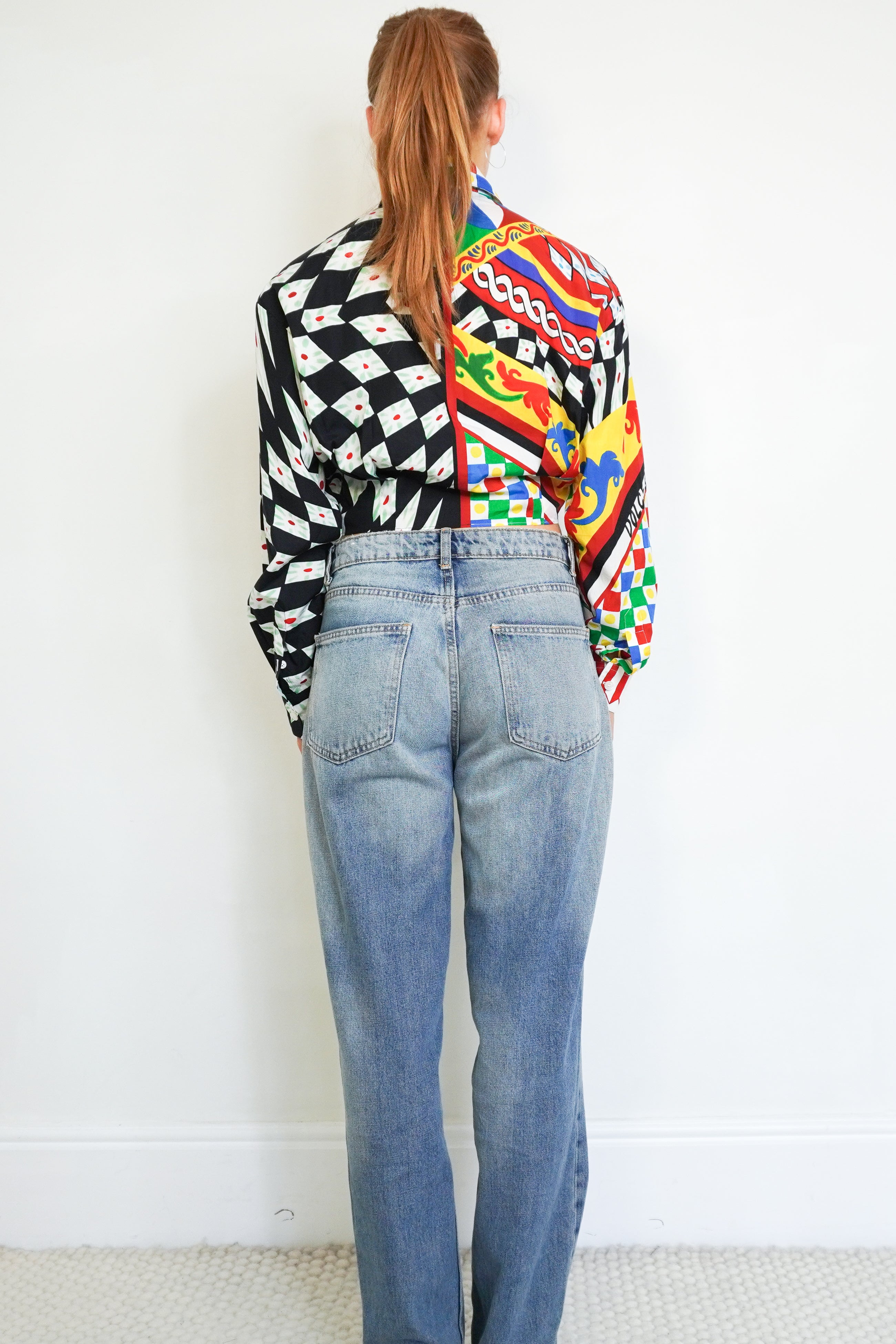 Dolce & Gabbana Multicolour Geometric & Harlequin Print Cotton Shirt back photo chelsea london