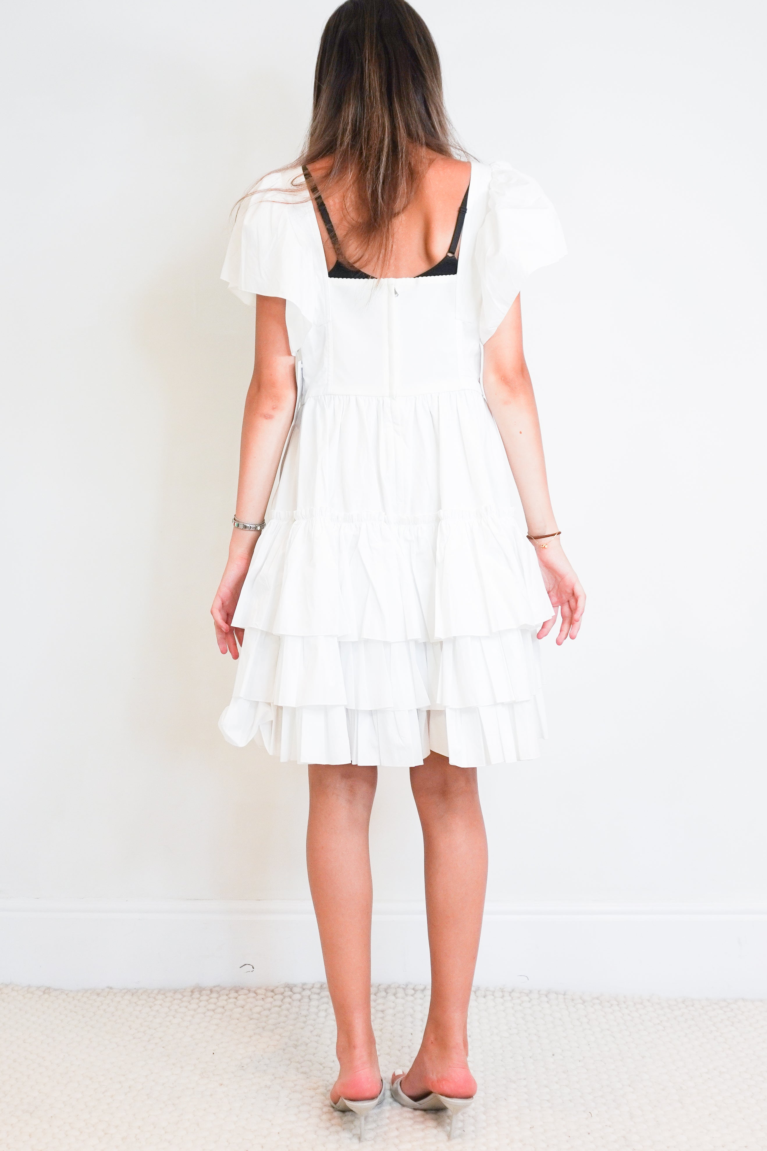 Dolce & Gabbana White Cotton Ruffle Mini Dress back photo chelsea london