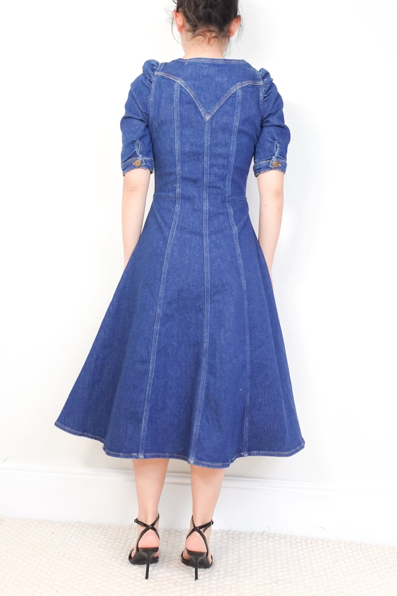 Donna Ida Blue Denim Elena Princess Cut Midi Dress RRP £345 | Authentic Preloved - Reloved Again