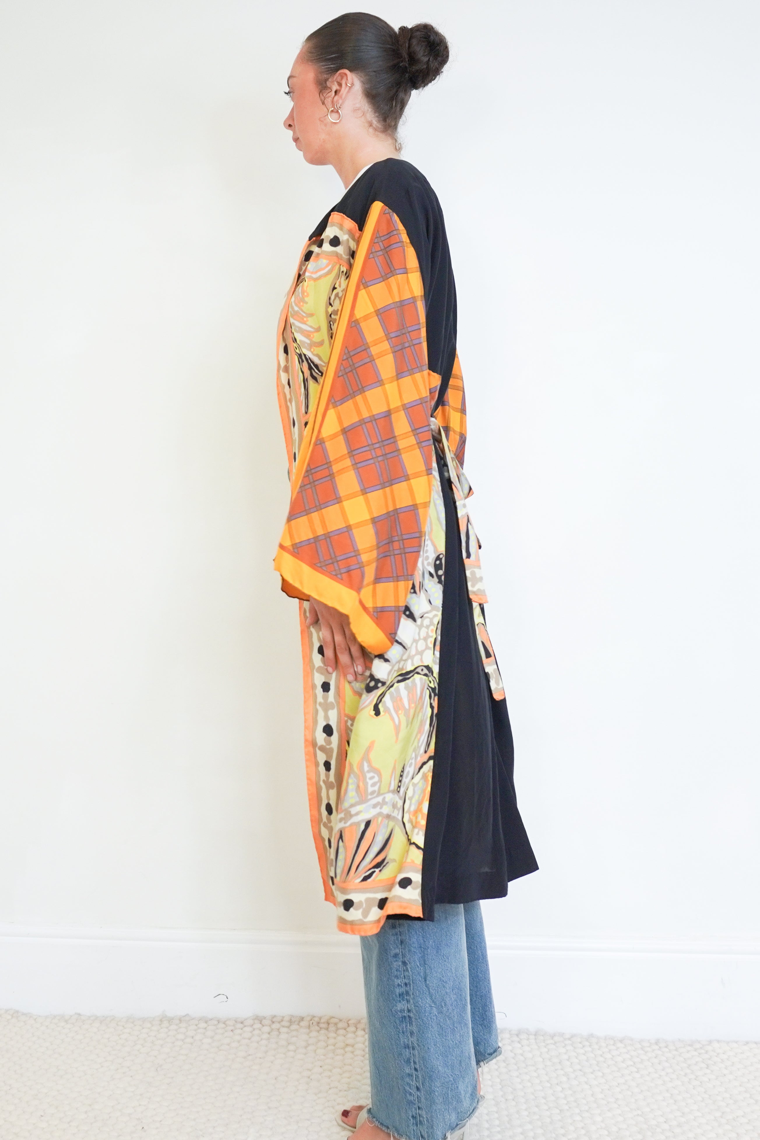 Dries Van Noten Orange Patterned Kimono Jacket side photo chelsea london