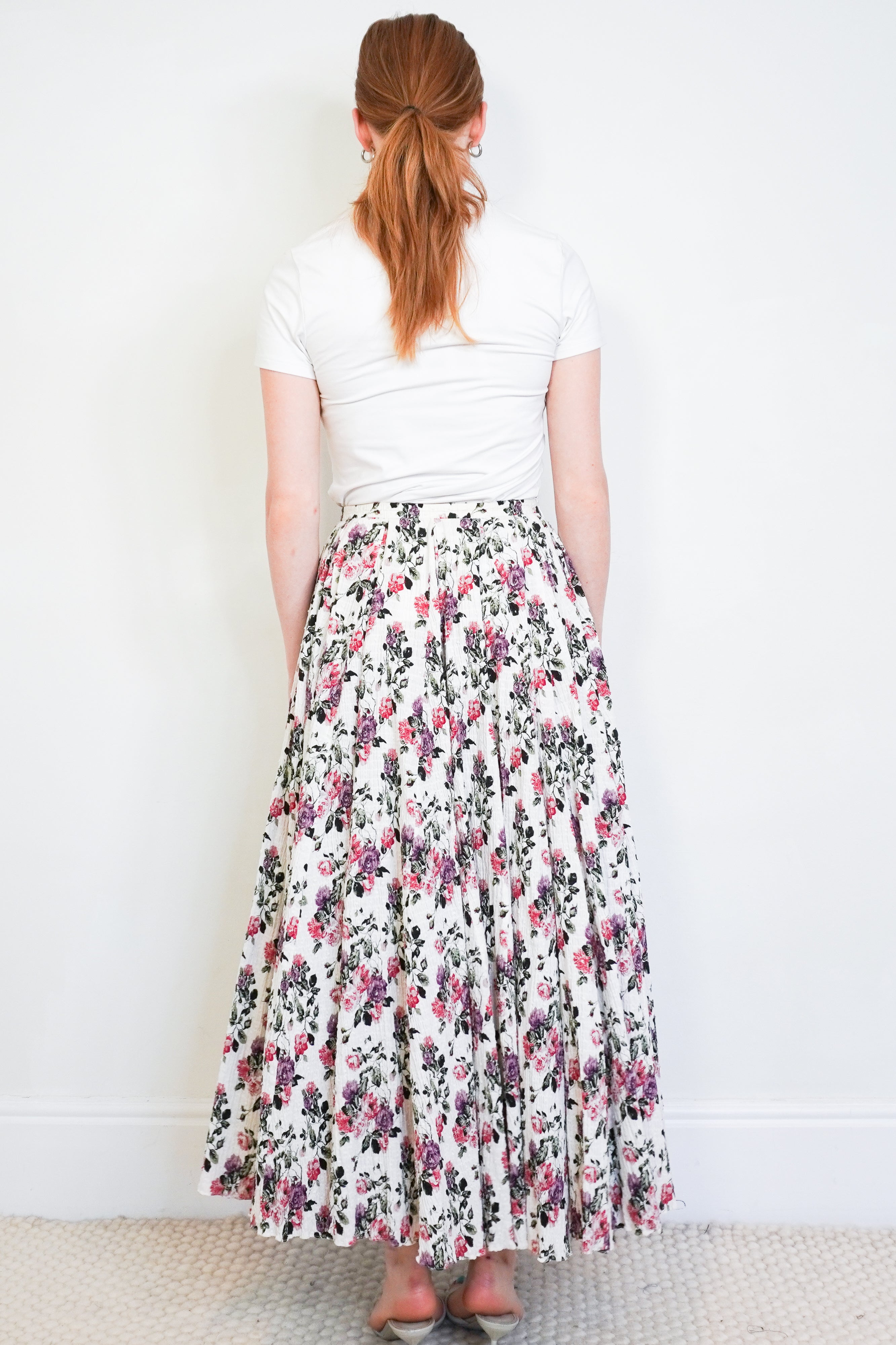 Emilia Wickstead White Floral Pleated Maxi Skirt back photo chelsea london