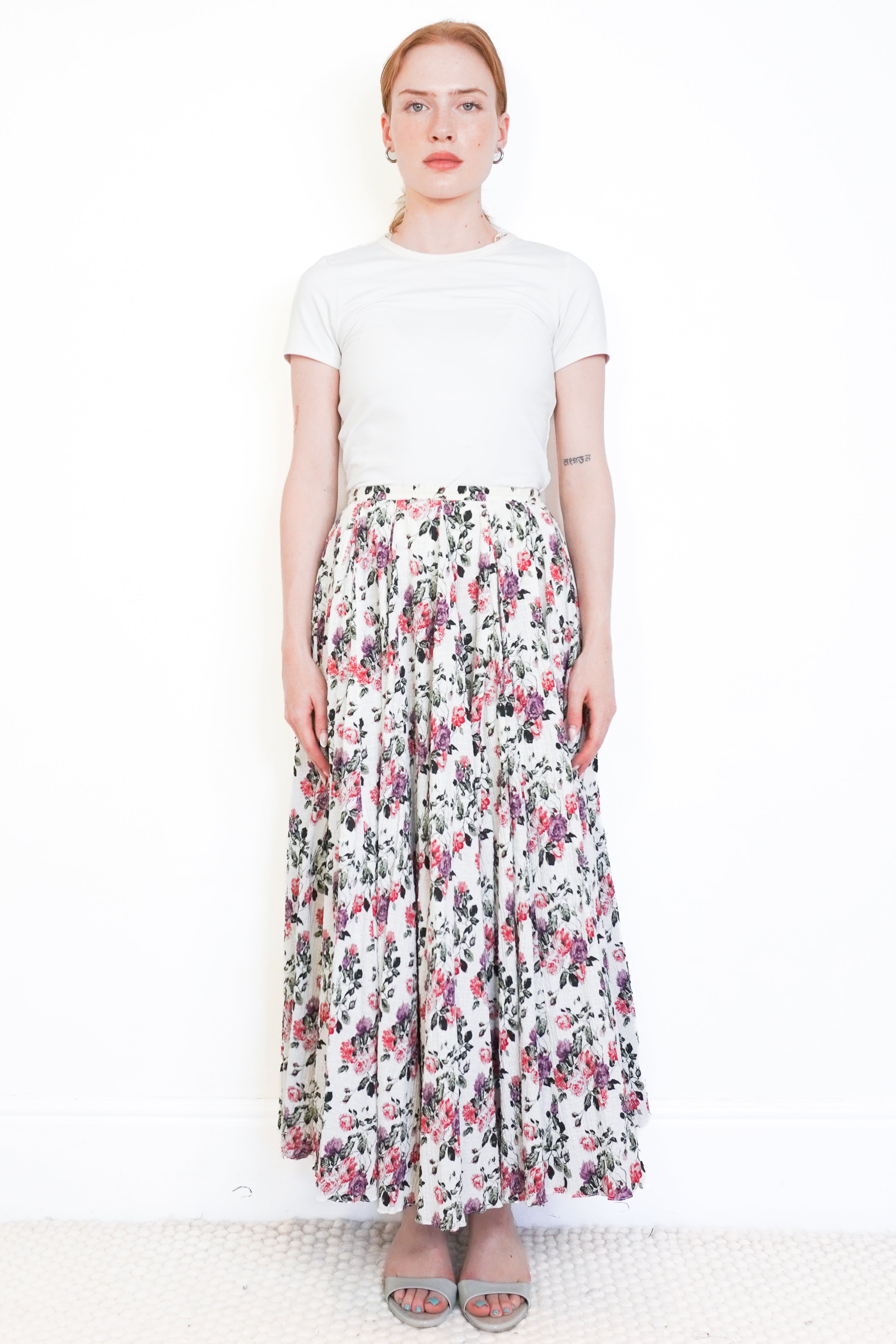 Emilia Wickstead White Floral Pleated Maxi Skirt front photo chelsea london