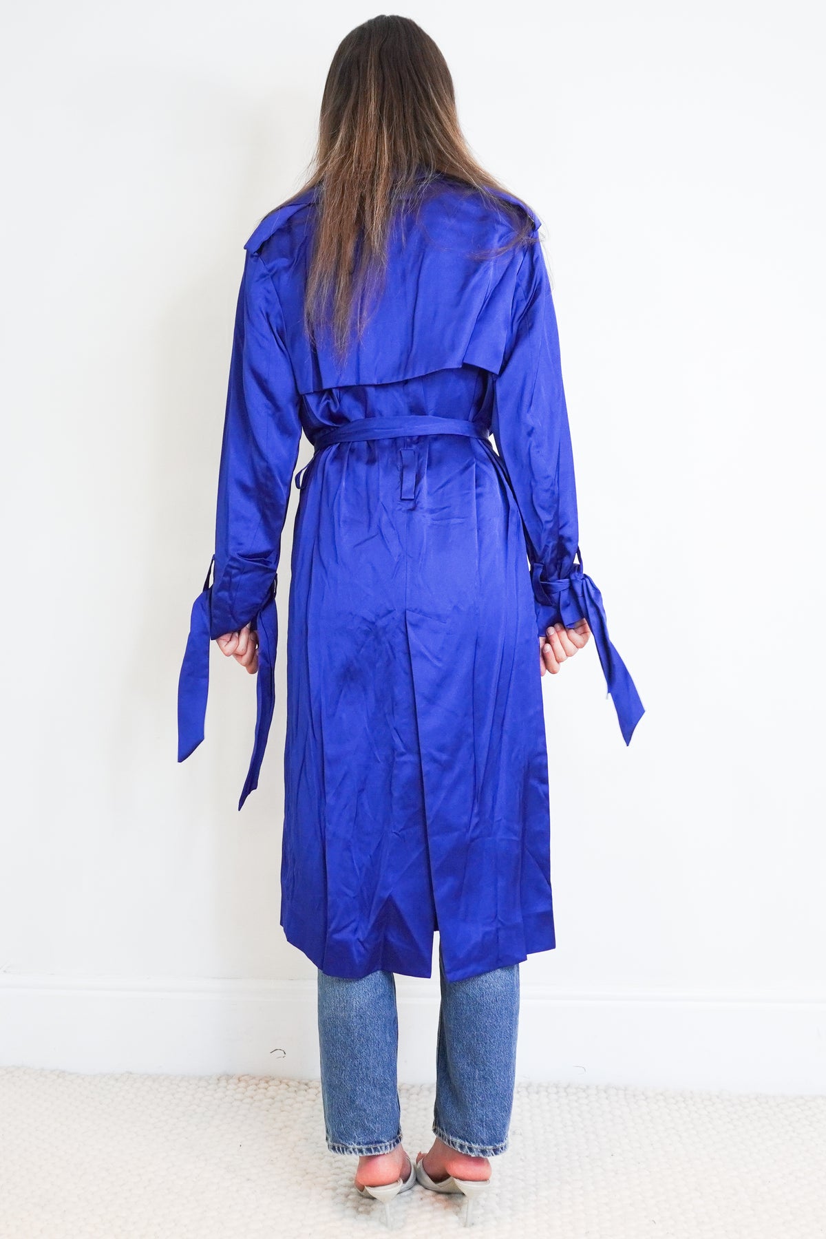 Emilio Pucci Cobalt Blue Fluid Satin Trench Coat back photo chelsea london
