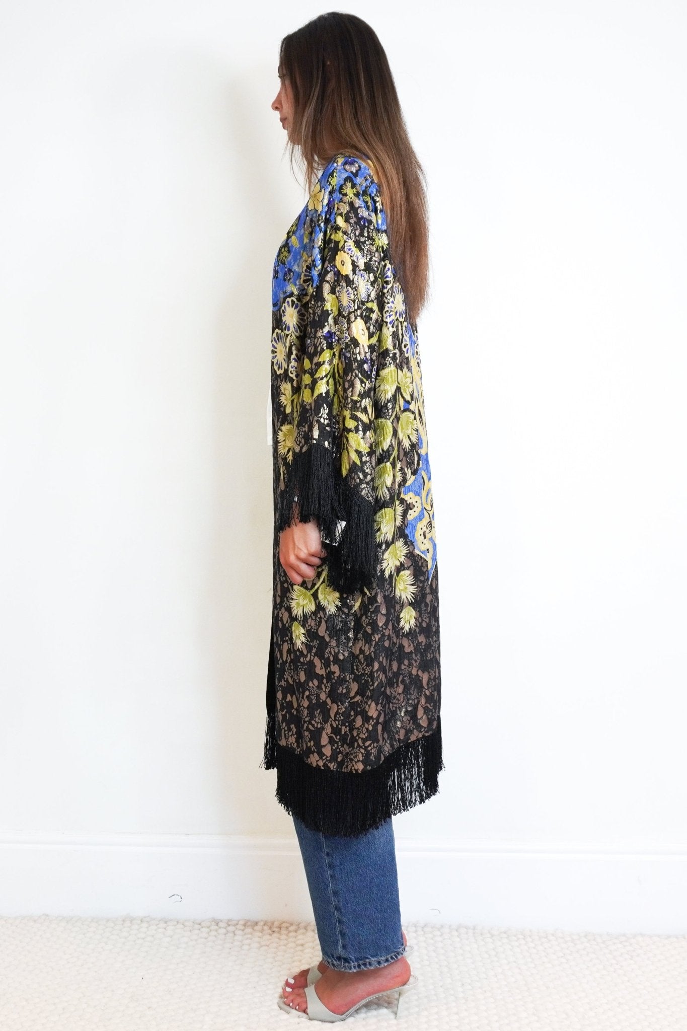 Etro Metallic Gold & Blue Silk Kimono Jacket (RRP £1200) | Authentic Preloved - Reloved Again